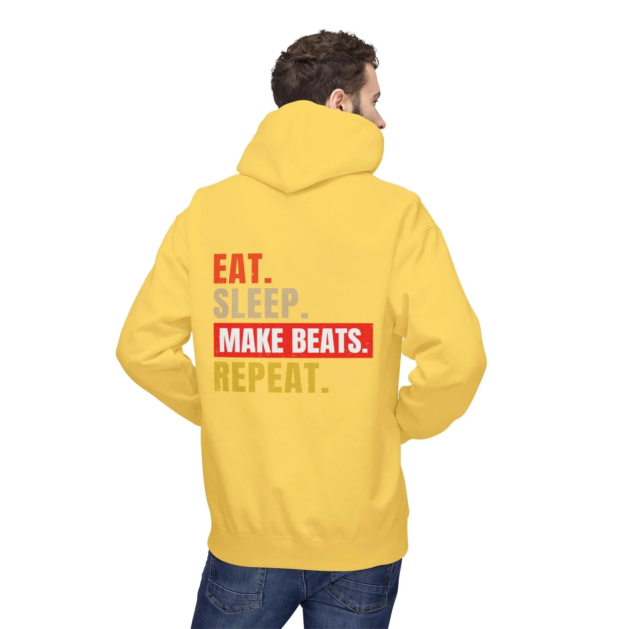 Cozy Music Producer Hoodie: 'Eat. Sleep. Make Beats. Repeat' Fleece Design