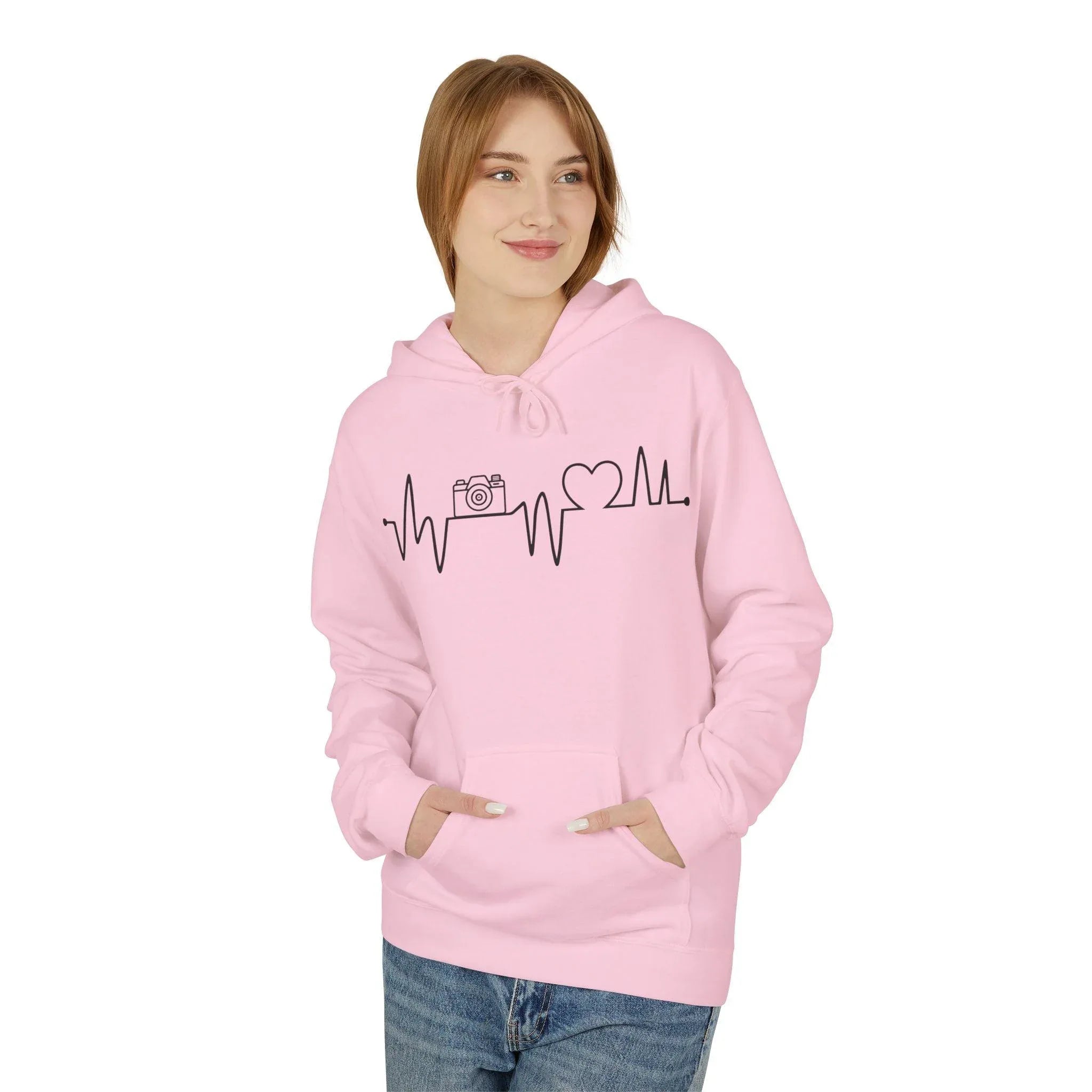 Cozy Photographer's Heartbeat Fleece Hoodie - Ultimate Comfort & Style
