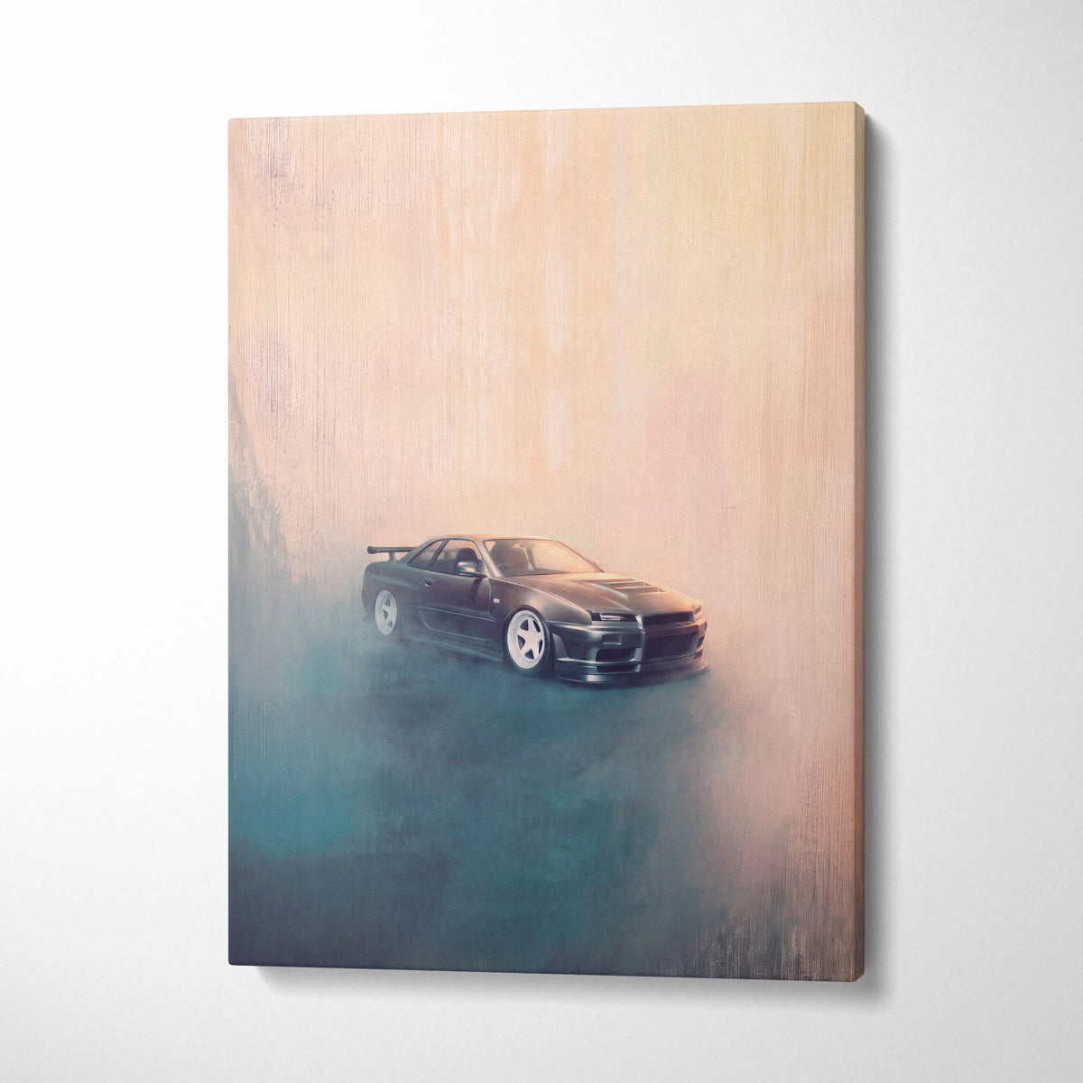 Nissan Skyline GT-R R34 Inspired Canvas Art, Japanese Tuner Car Wall Painting for Garage