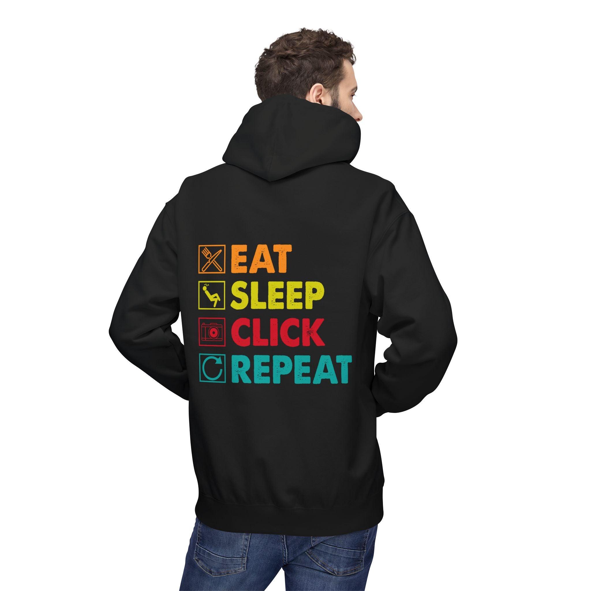 Cozy Photographer Hoodie - "Capture the Moment: Eat, Sleep, Click, Repeat" Fleece Design