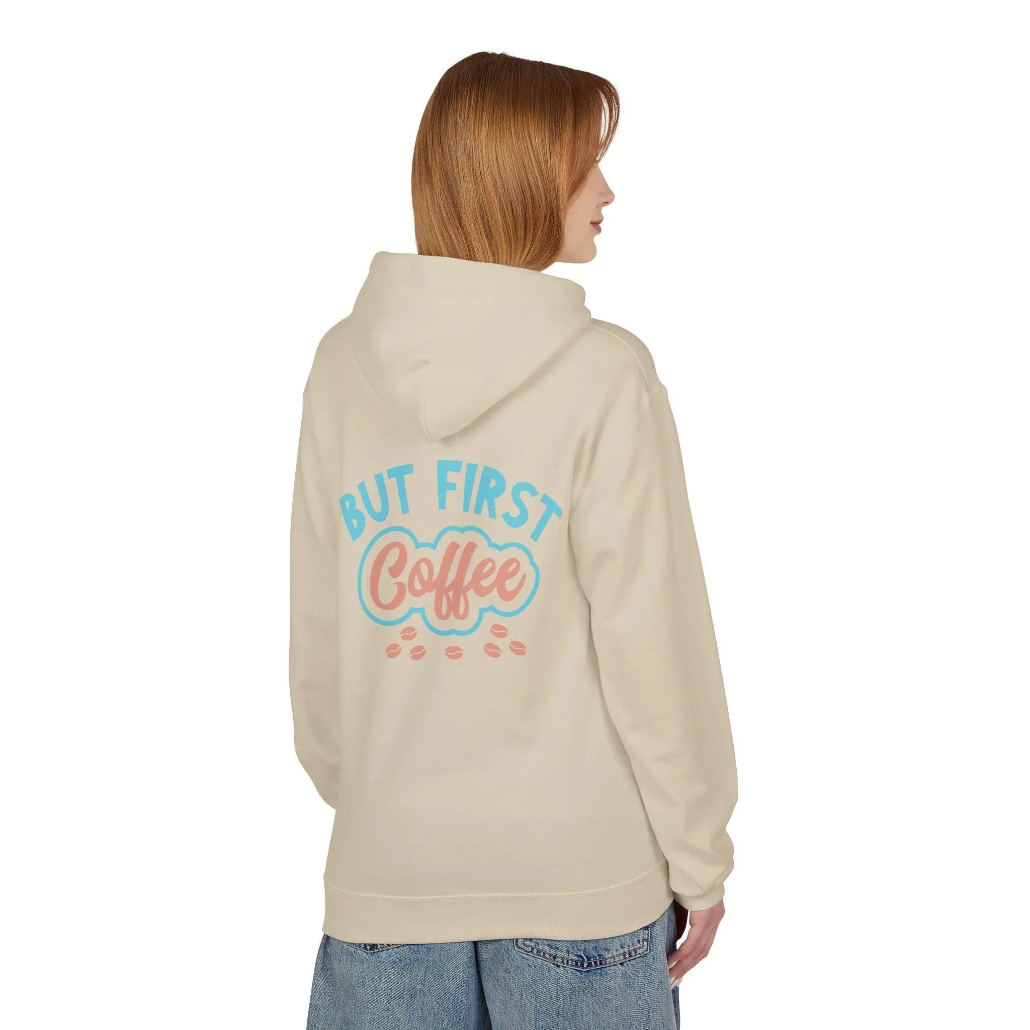 Cozy "But First Coffee" Fleece Hoodie for Coffee Lovers