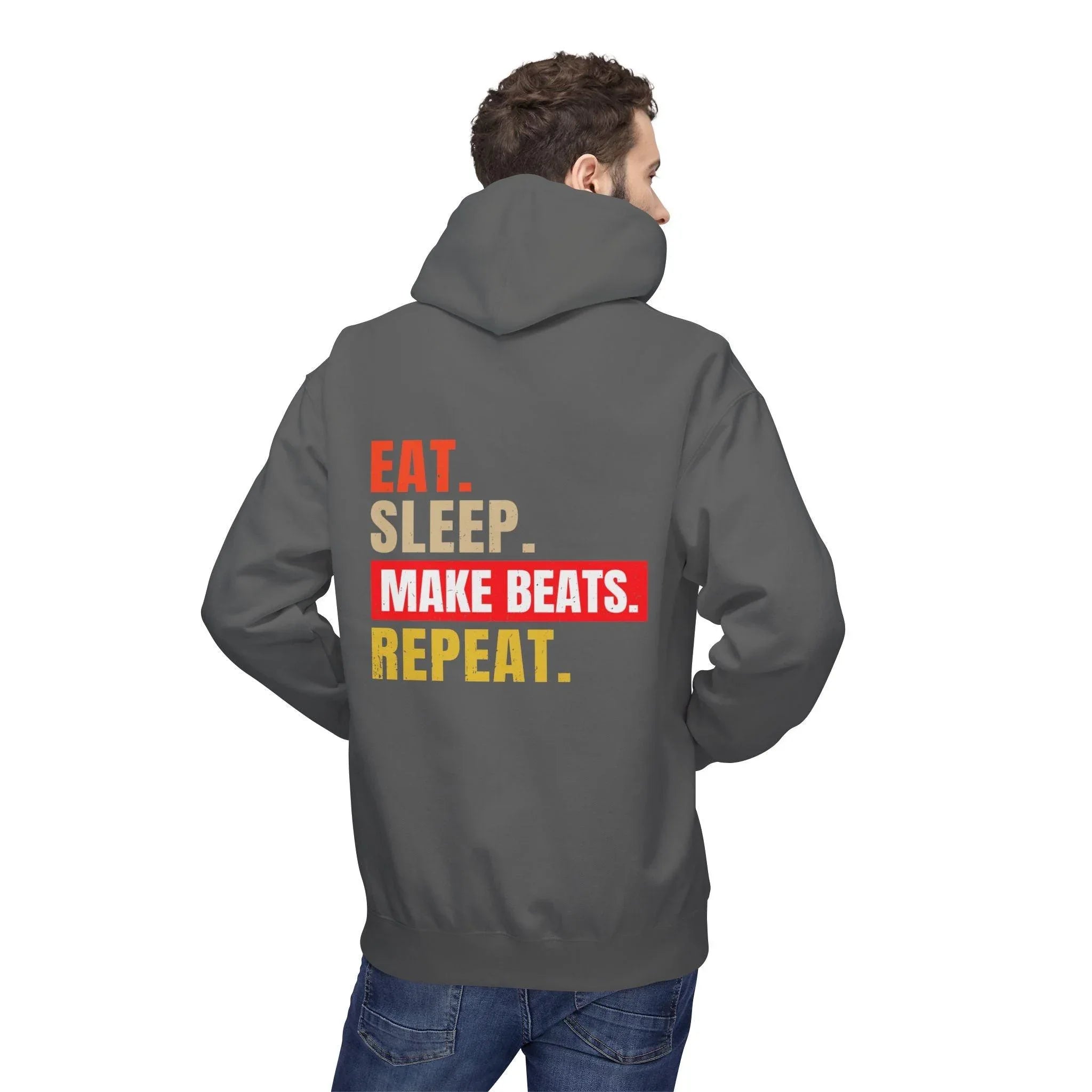 Cozy Music Producer Hoodie: 'Eat. Sleep. Make Beats. Repeat' Fleece Design