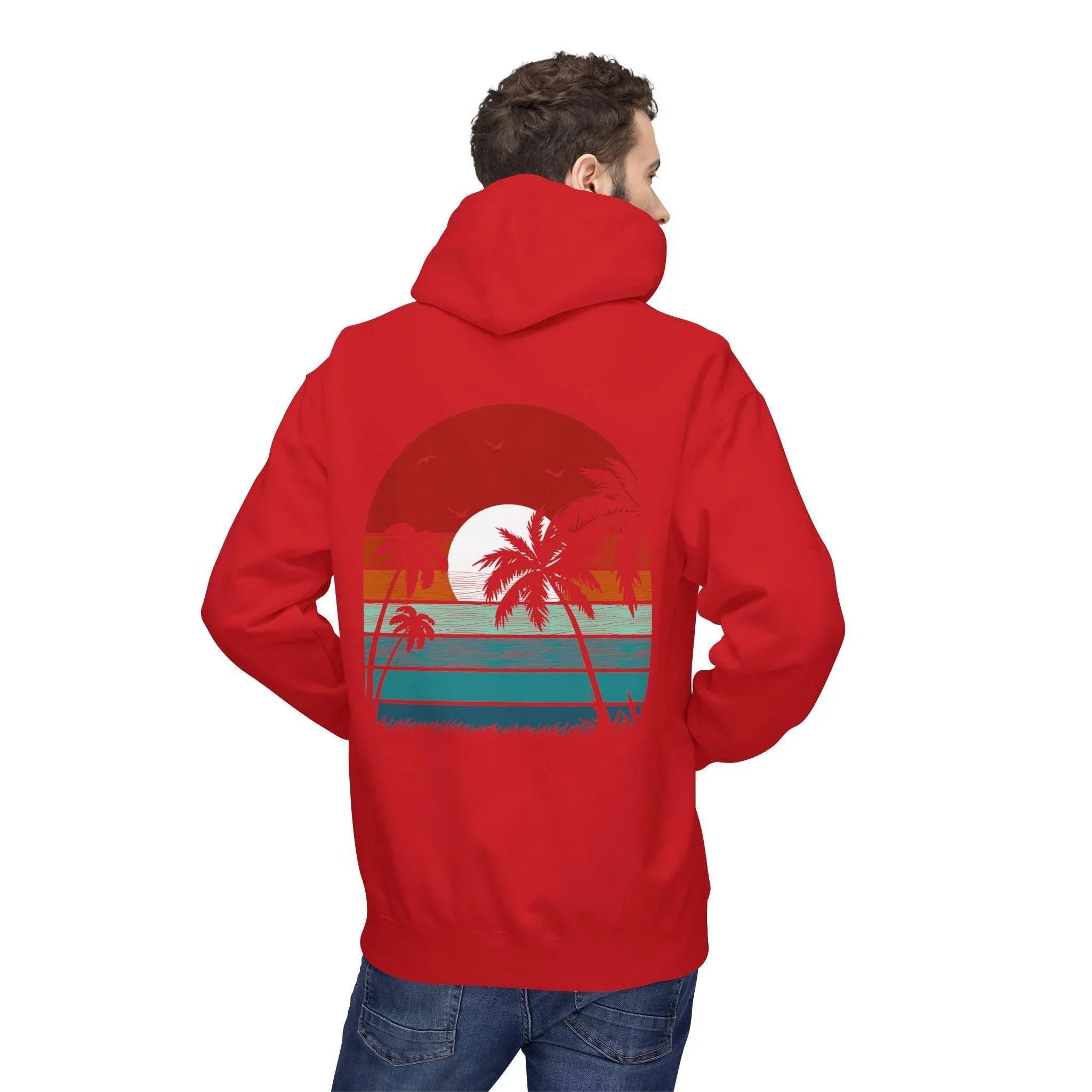 Cozy Retro Palm Tree Sunset Fleece Pullover Hoodie for Ultimate Comfort