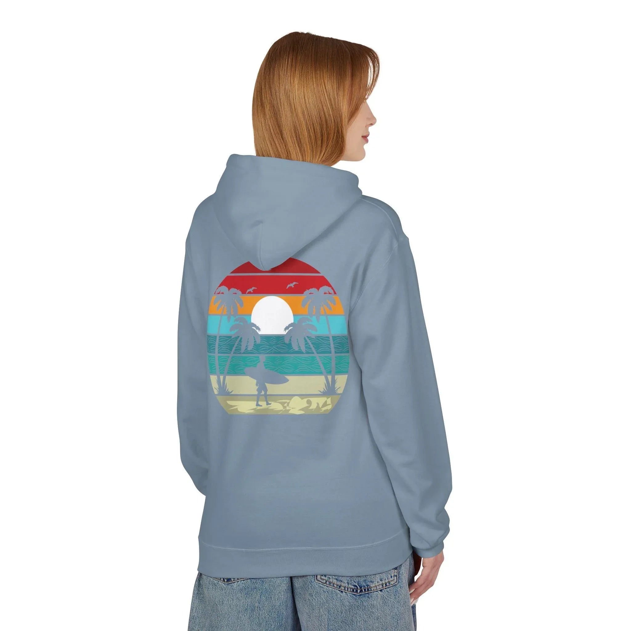 Classic Coastal Vibes Fleece Hoodie - Retro Surfer Style for Ultimate Comfort