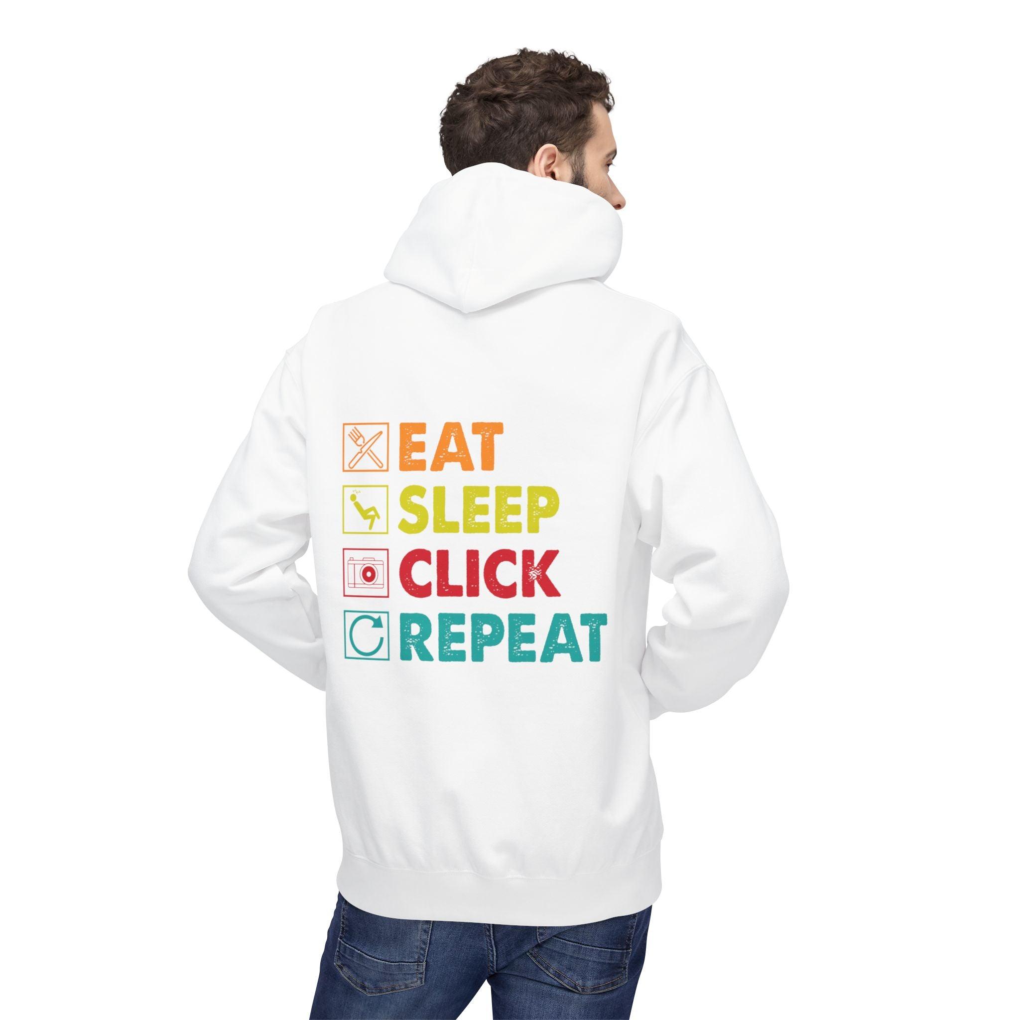 Cozy Photographer Hoodie - "Capture the Moment: Eat, Sleep, Click, Repeat" Fleece Design
