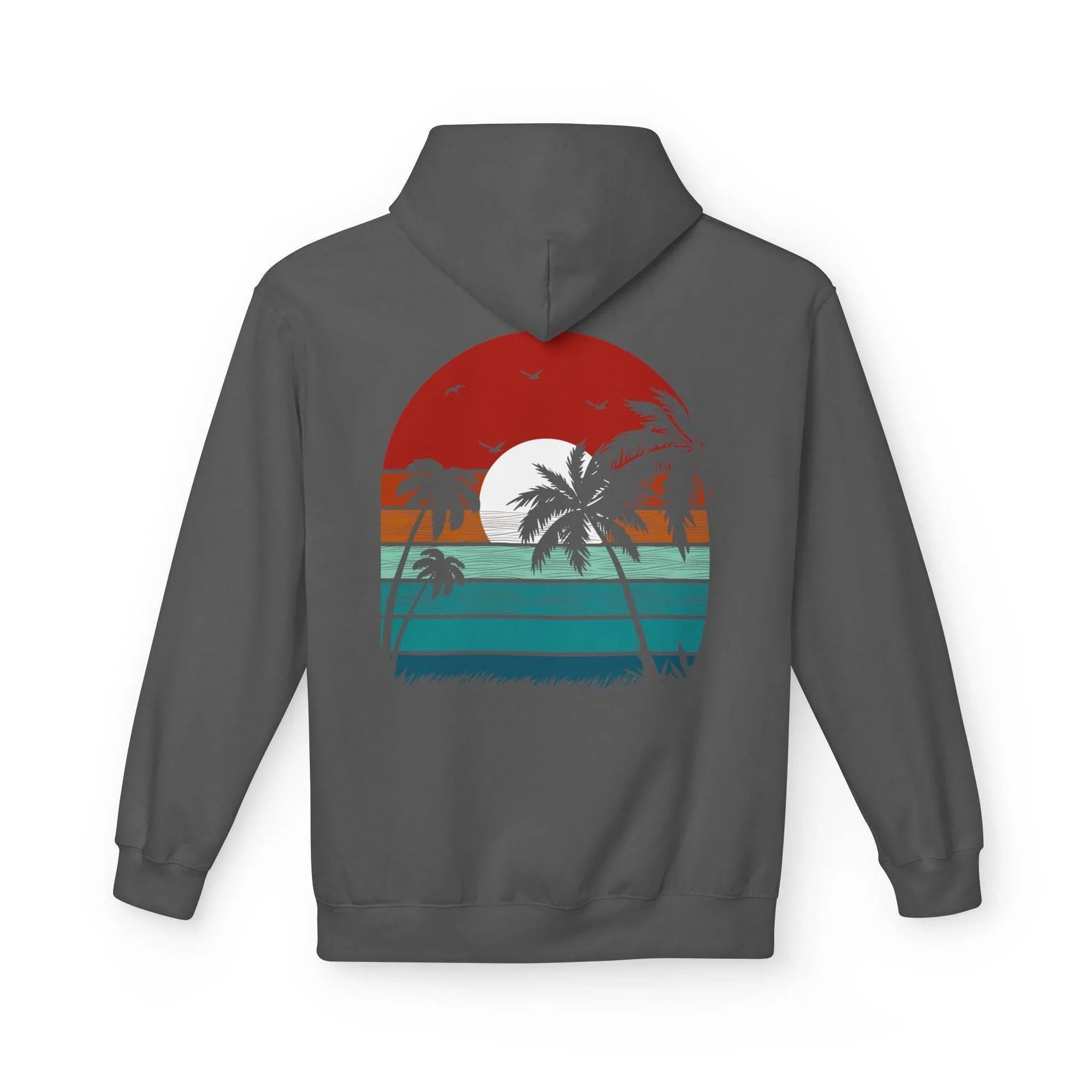Cozy Retro Palm Tree Sunset Fleece Pullover Hoodie for Ultimate Comfort