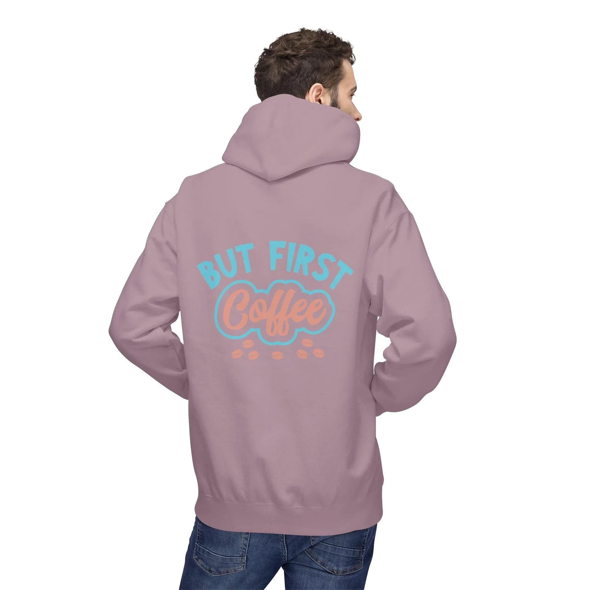 Cozy "But First Coffee" Fleece Hoodie for Coffee Lovers