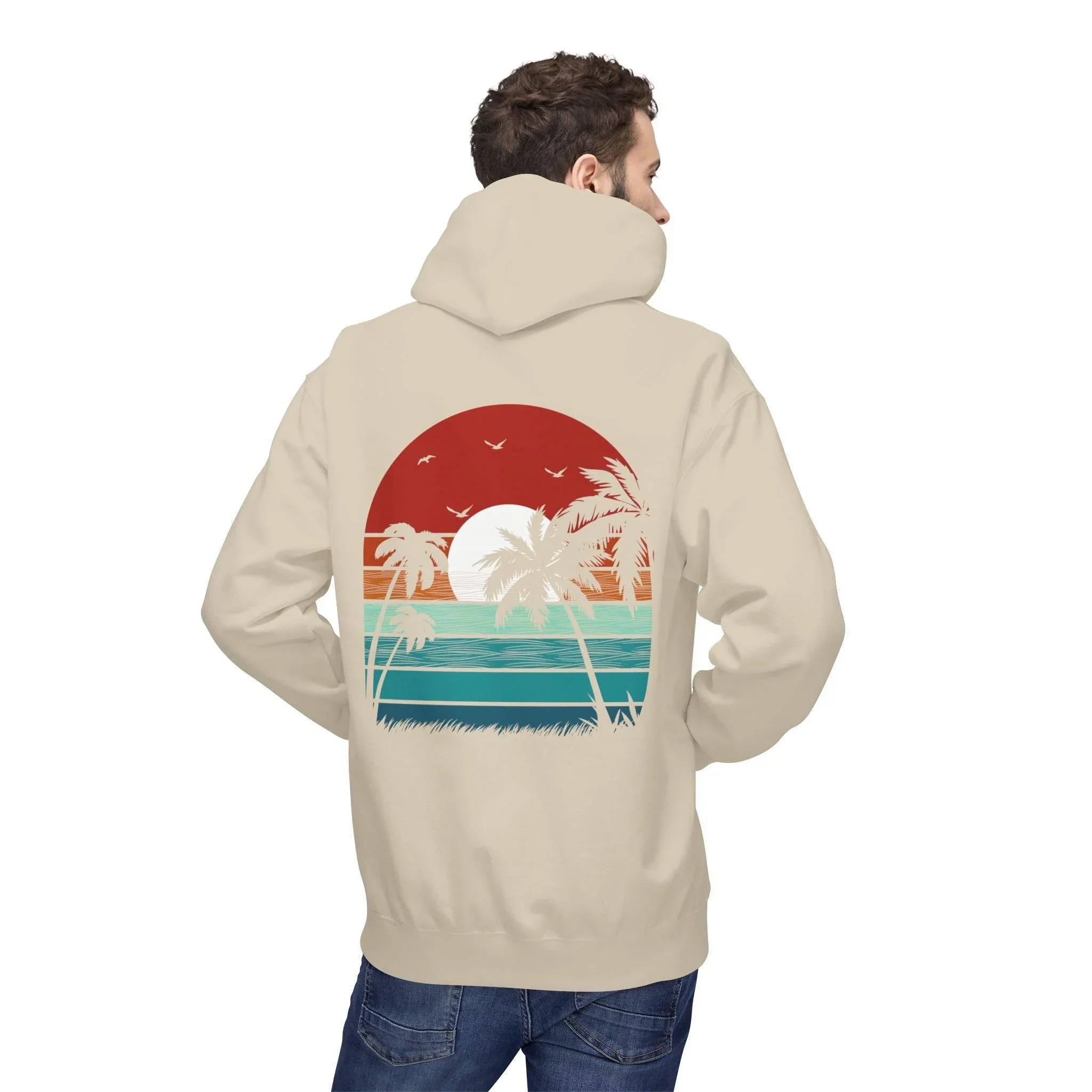 Cozy Retro Palm Tree Sunset Fleece Pullover Hoodie for Ultimate Comfort