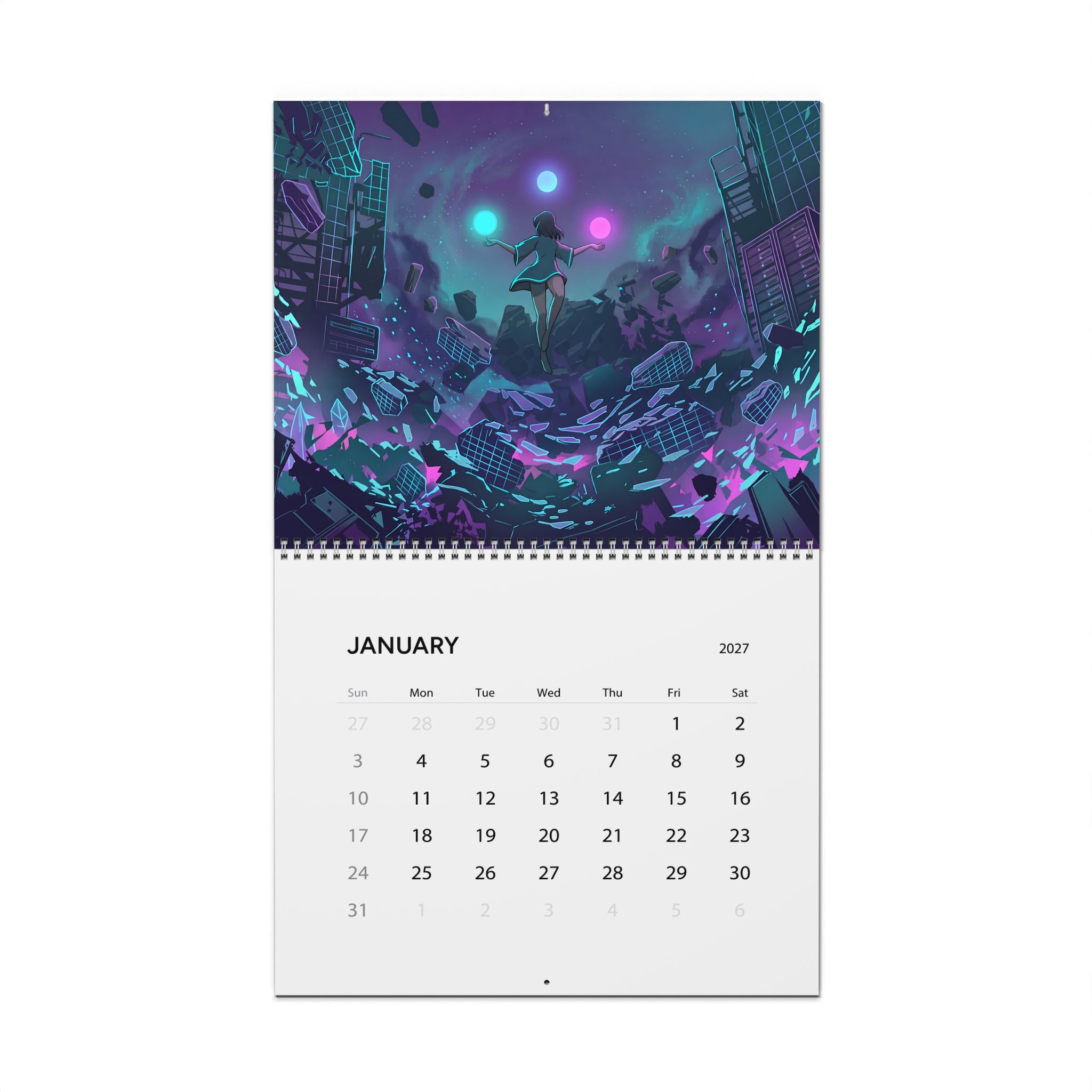 2027 Vaporwave Fantasy Wall Calendar – Colorful Neon Artwork & Dreamlike Fantasy Designs