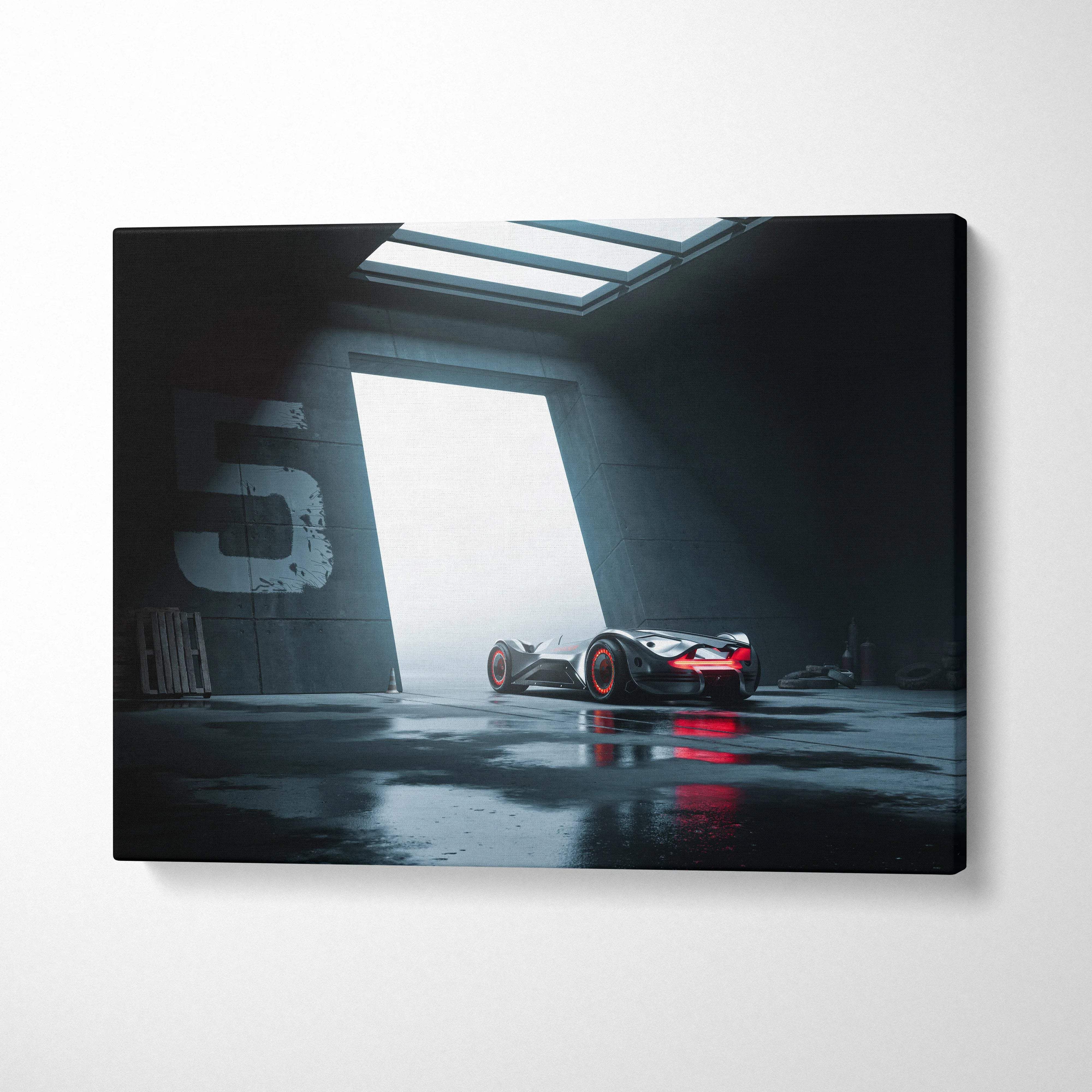 Black and red futuristic hypercar canvas print with glowing accents