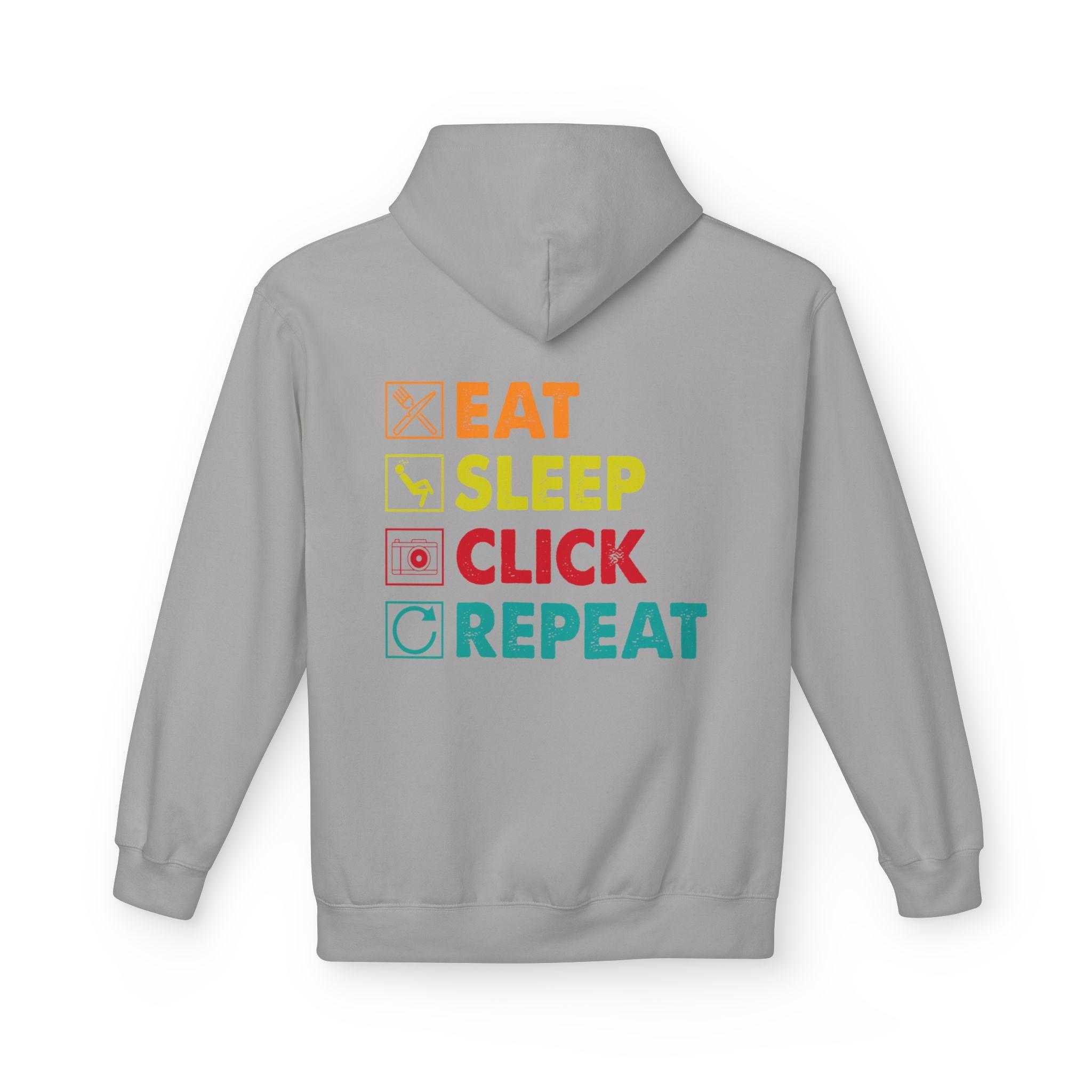 Cozy Photographer Hoodie - "Capture the Moment: Eat, Sleep, Click, Repeat" Fleece Design