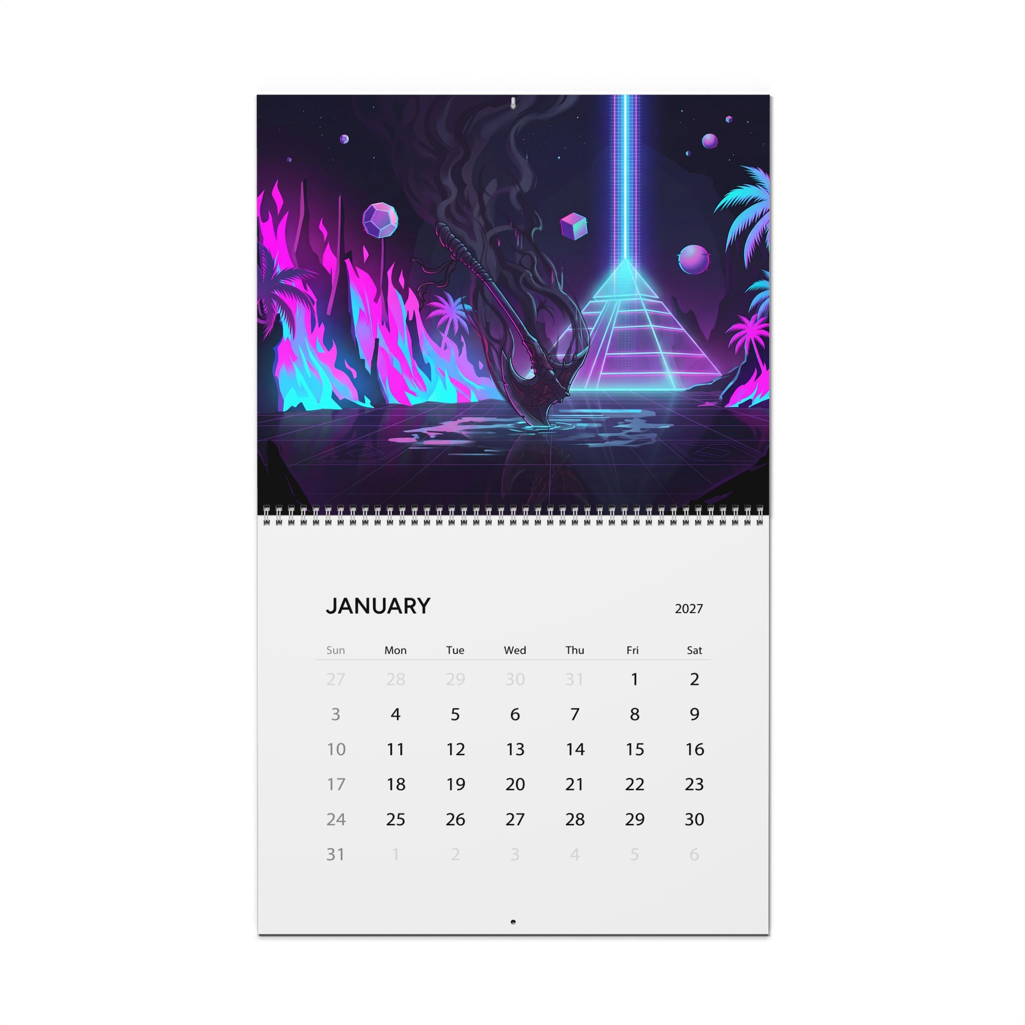 2027 Fantasy Vaporwave Wall Calendar – Vibrant Neon Art & Surreal Fantasy Designs