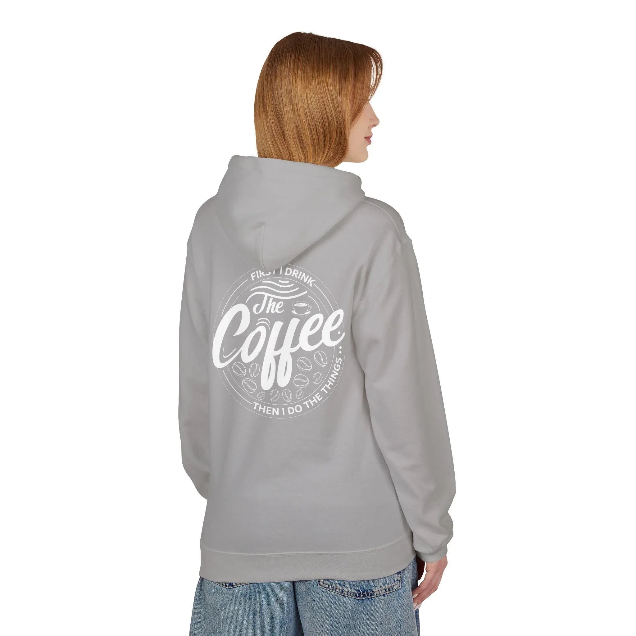 Cozy Up with the "Coffee First" Premium Fleece Hoodie