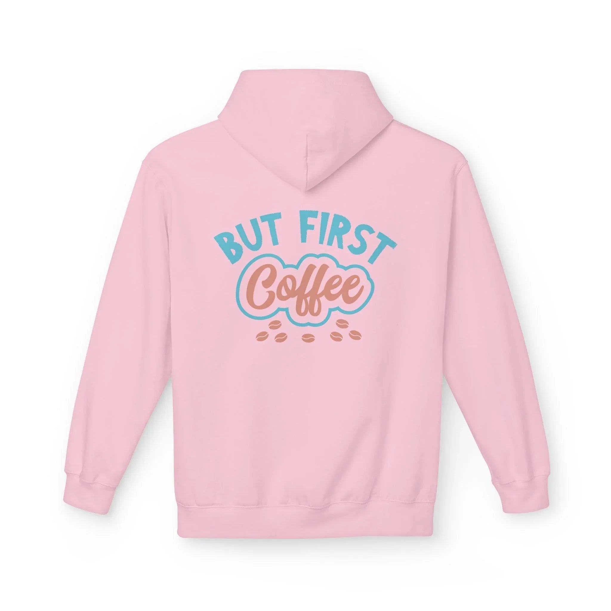 Cozy "But First Coffee" Fleece Hoodie for Coffee Lovers