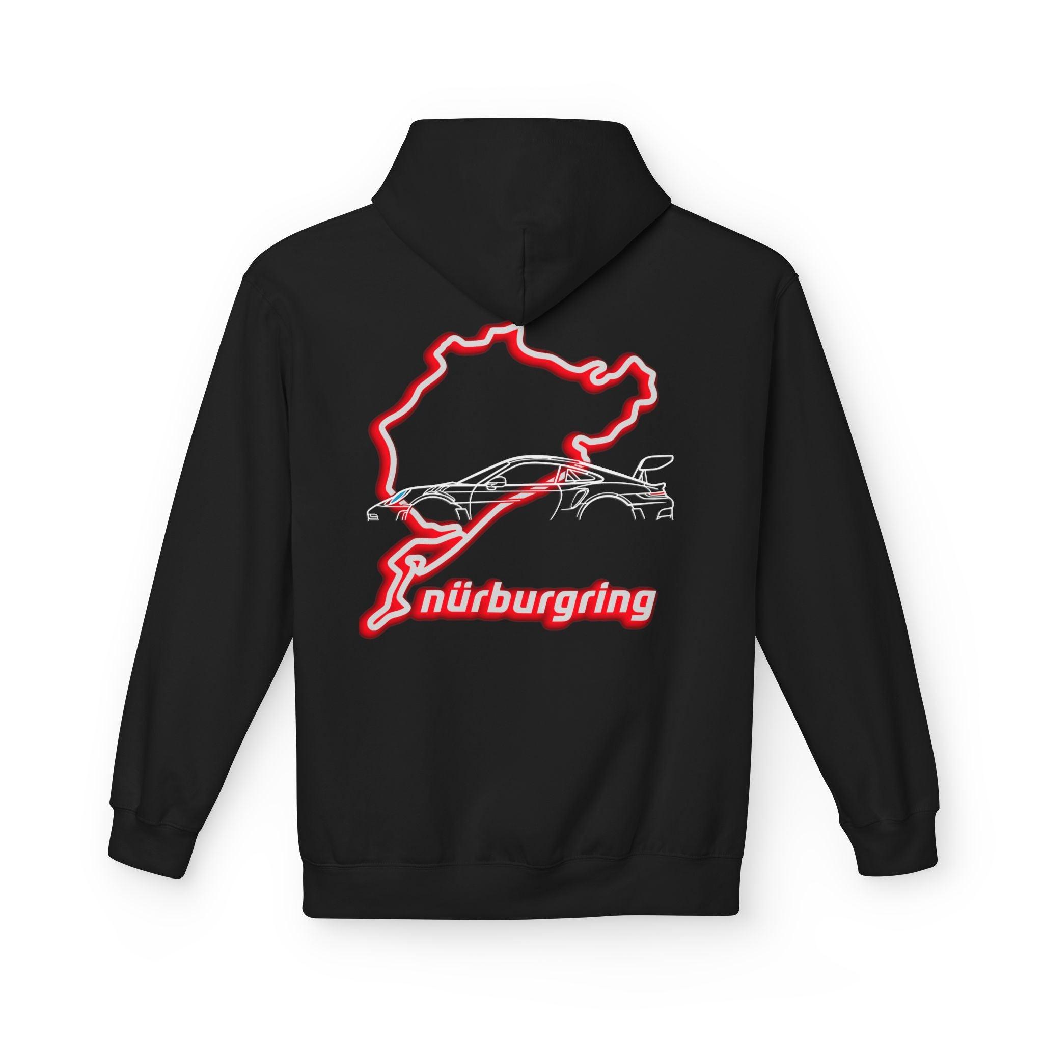 Porsche GT3RS Red Eyes Fleece Hoodie - Nürburgring Race Track Style