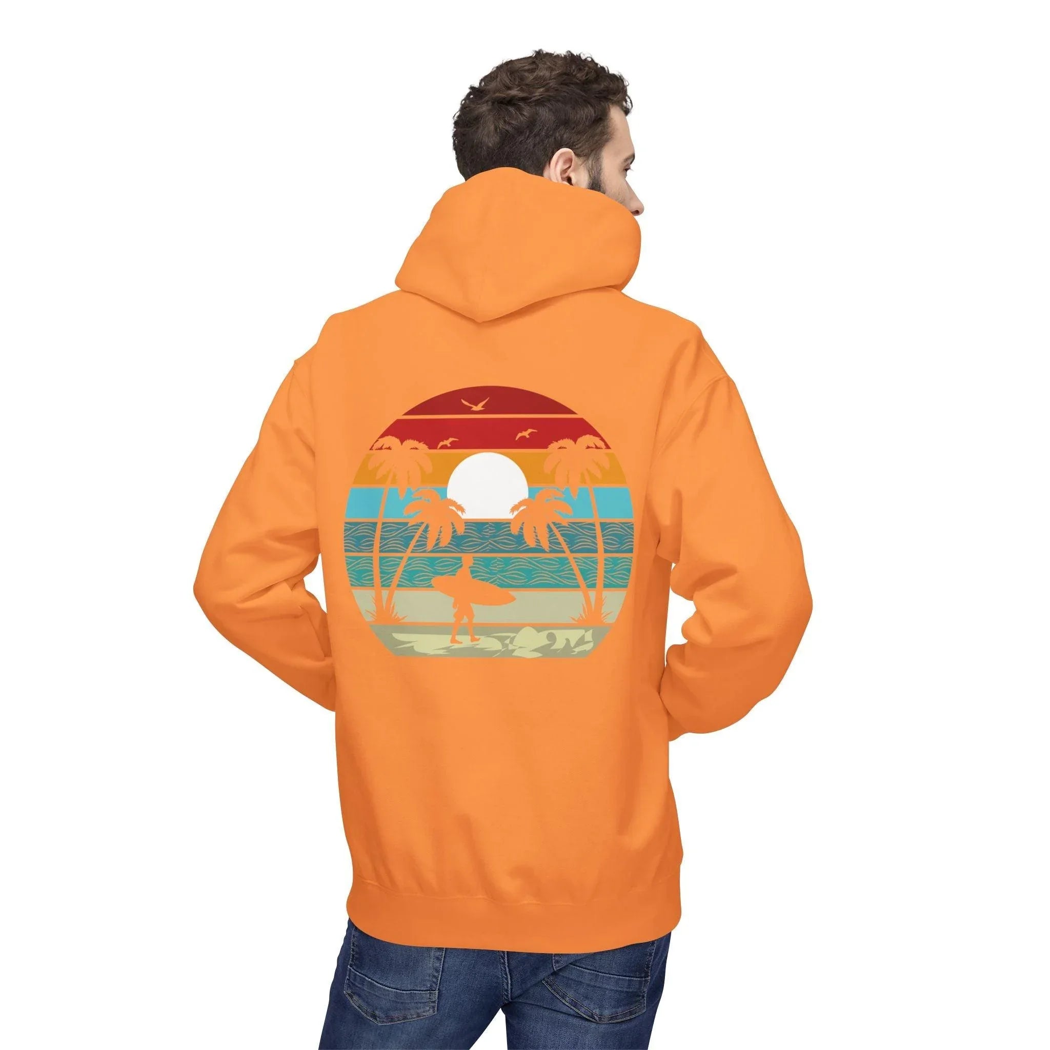 Classic Coastal Vibes Fleece Hoodie - Retro Surfer Style for Ultimate Comfort