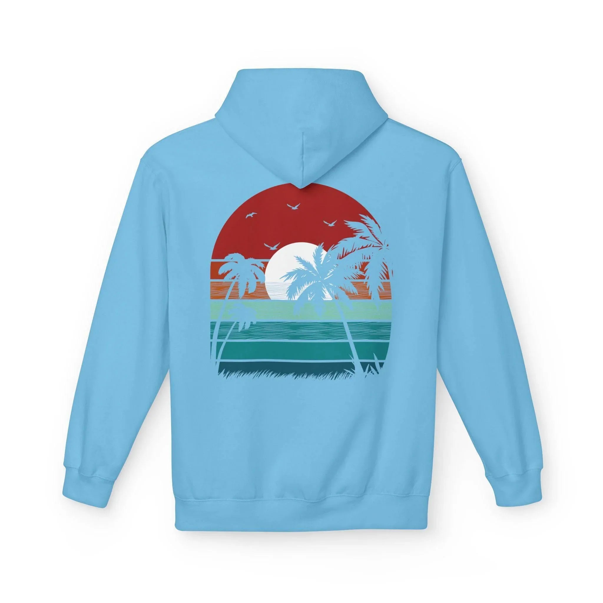 Cozy Retro Palm Tree Sunset Fleece Pullover Hoodie for Ultimate Comfort