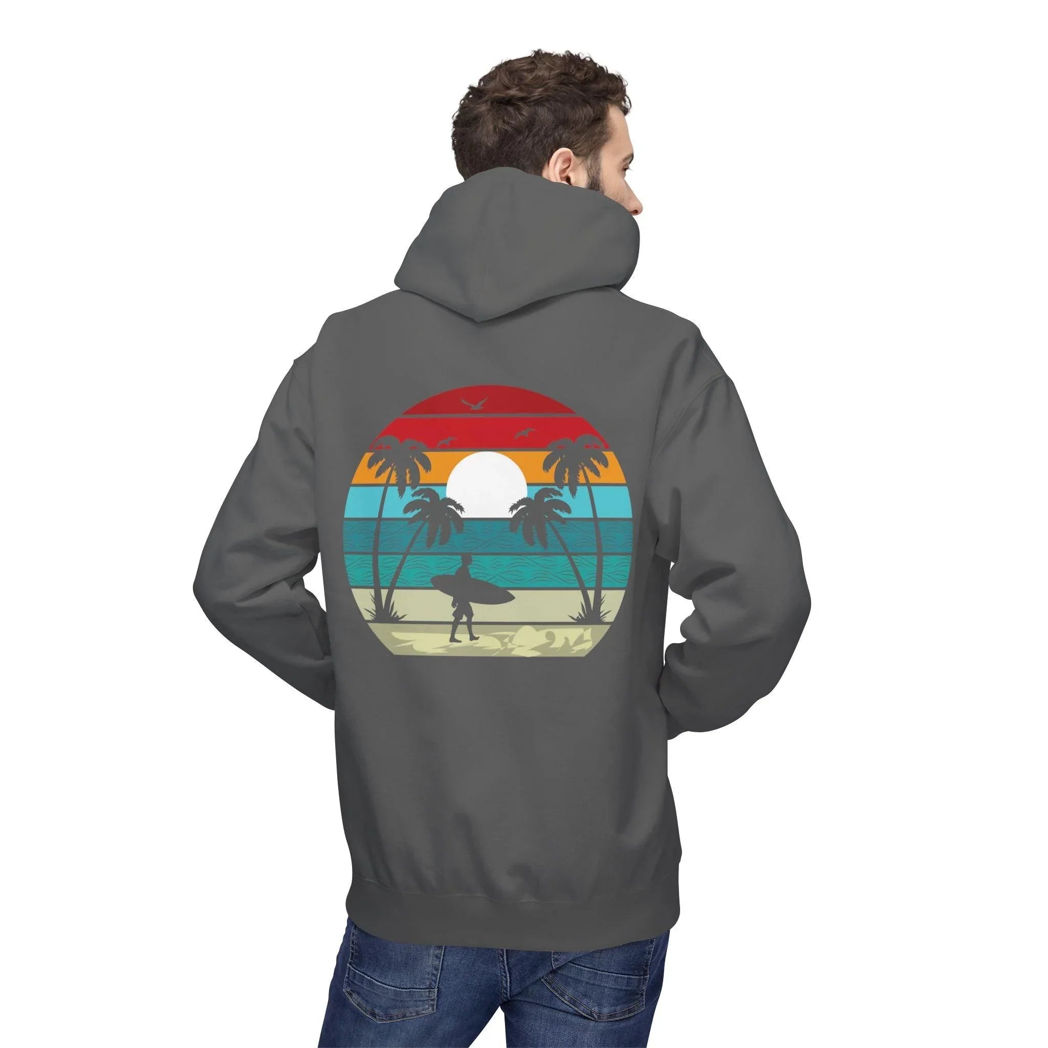 Classic Coastal Vibes Fleece Hoodie - Retro Surfer Style for Ultimate Comfort
