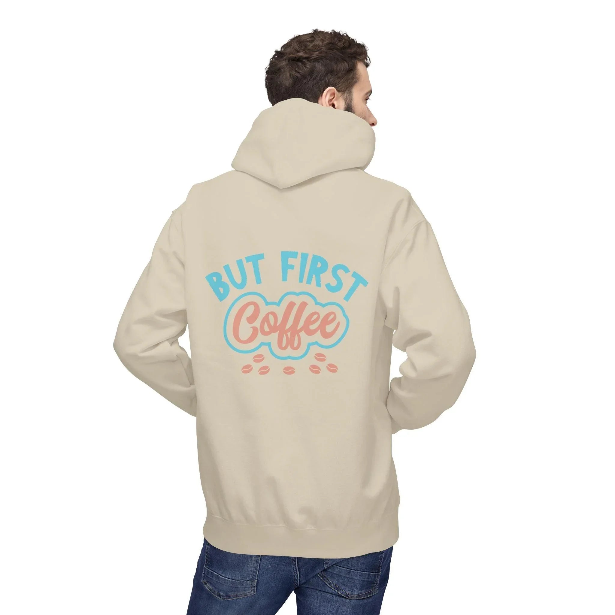 Cozy "But First Coffee" Fleece Hoodie for Coffee Lovers