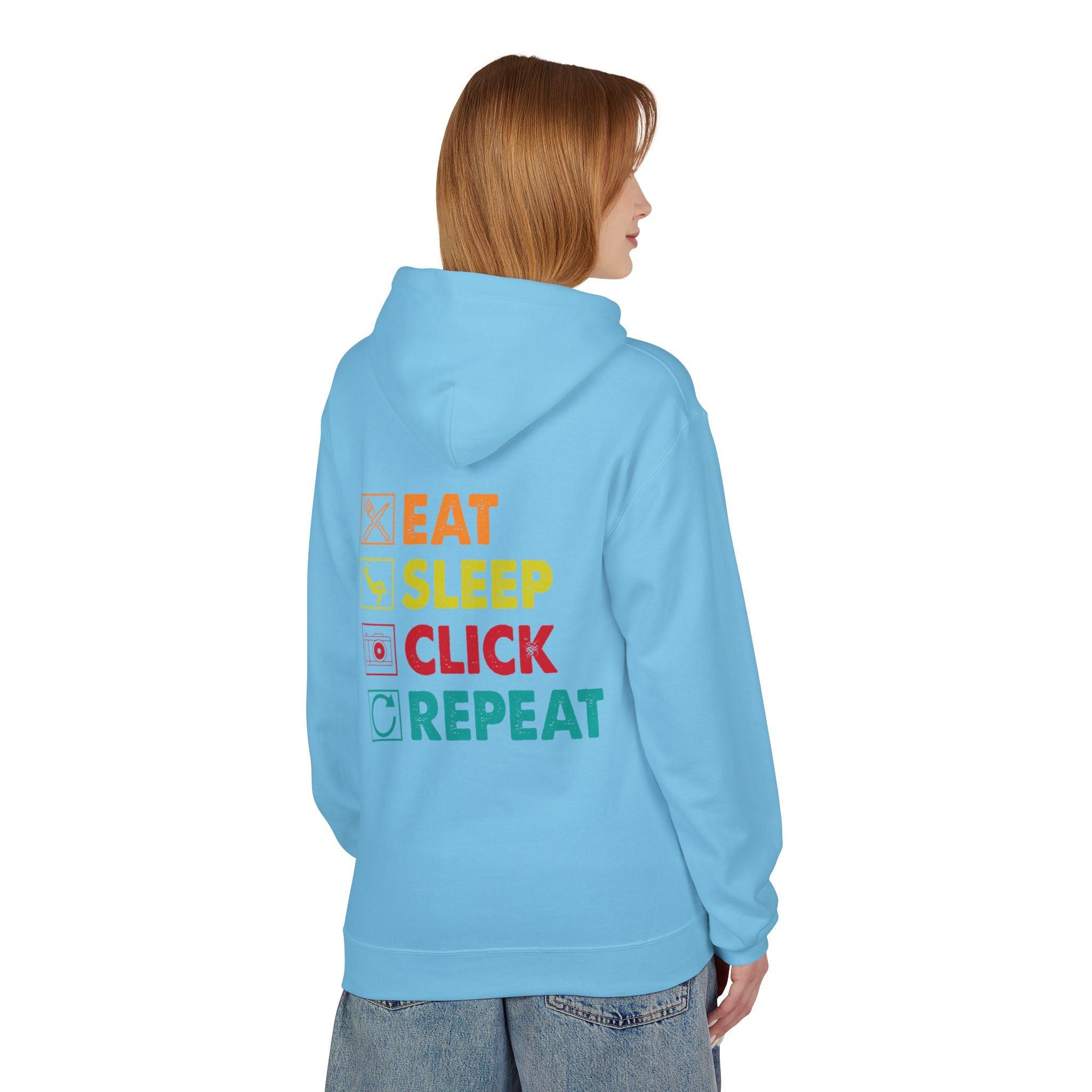 Cozy Photographer Hoodie - "Capture the Moment: Eat, Sleep, Click, Repeat" Fleece Design