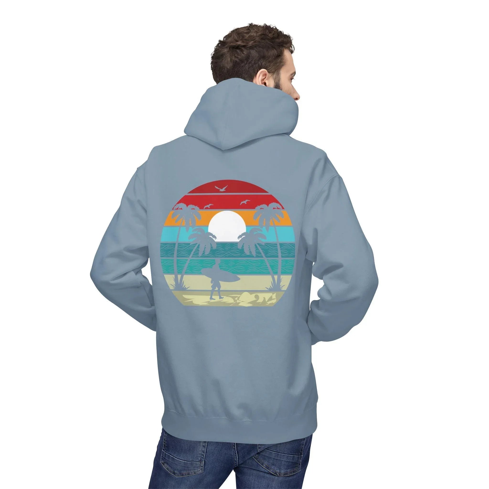 Classic Coastal Vibes Fleece Hoodie - Retro Surfer Style for Ultimate Comfort