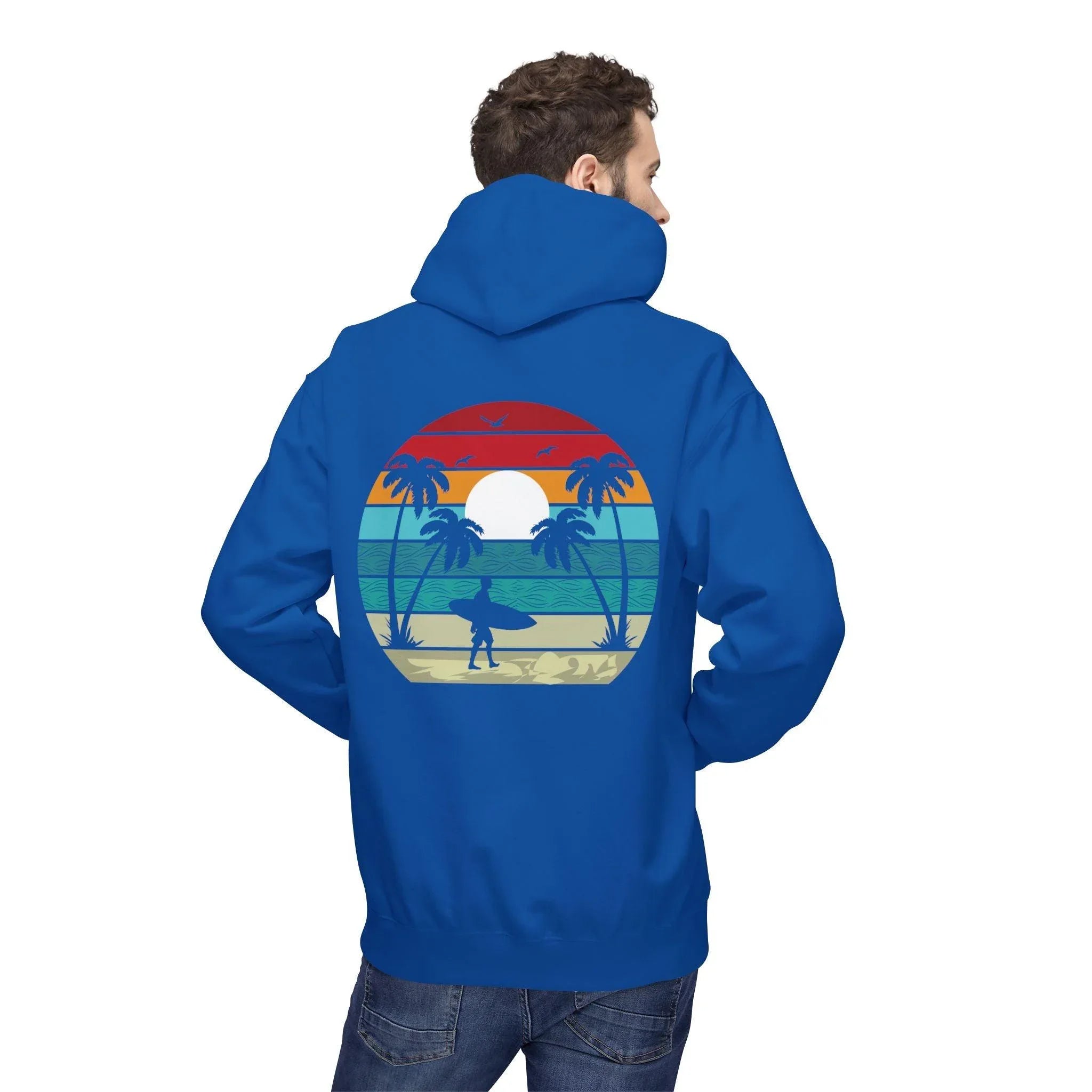 Classic Coastal Vibes Fleece Hoodie - Retro Surfer Style for Ultimate Comfort