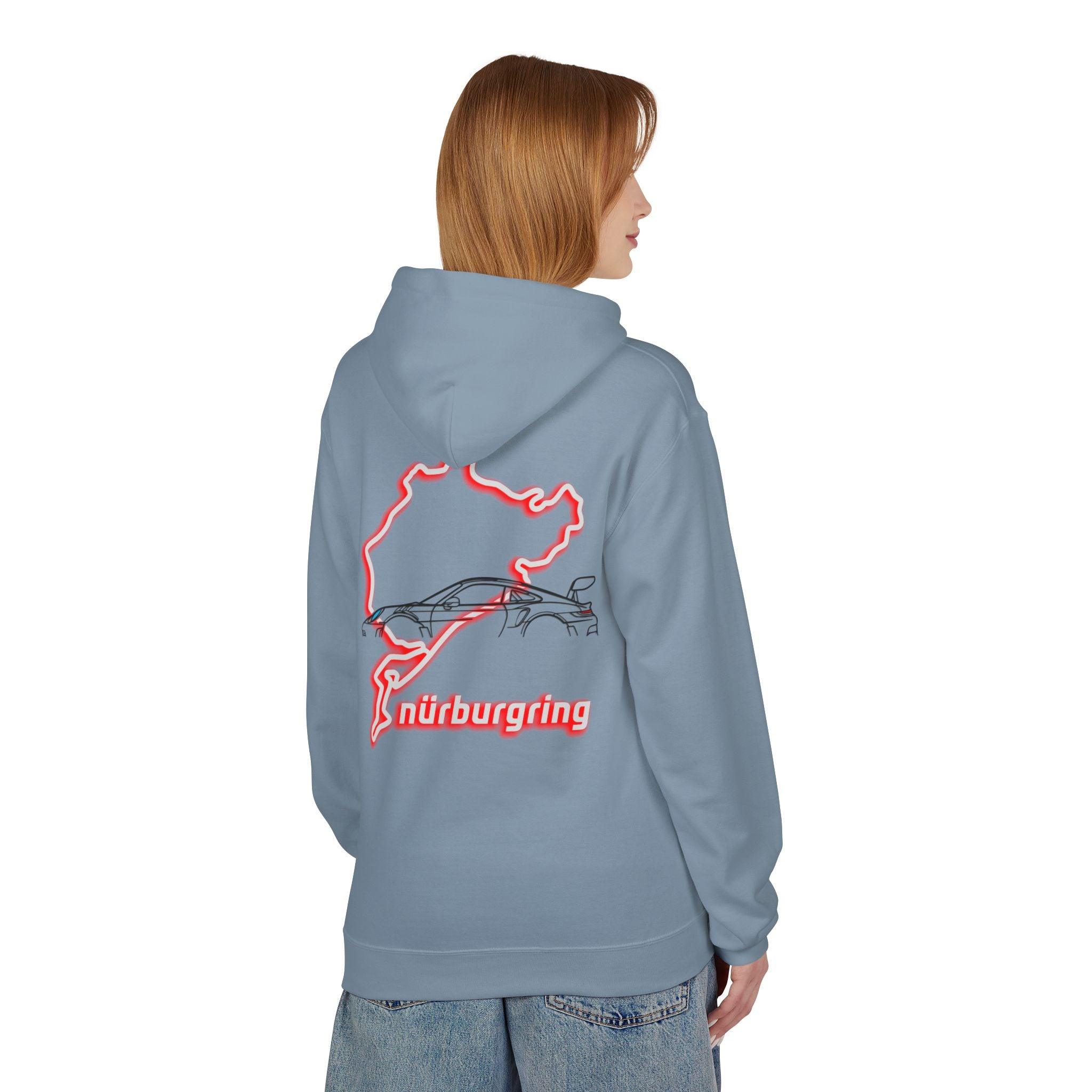 Porsche GT3RS Red Eyes Fleece Hoodie - Nürburgring Race Track Style