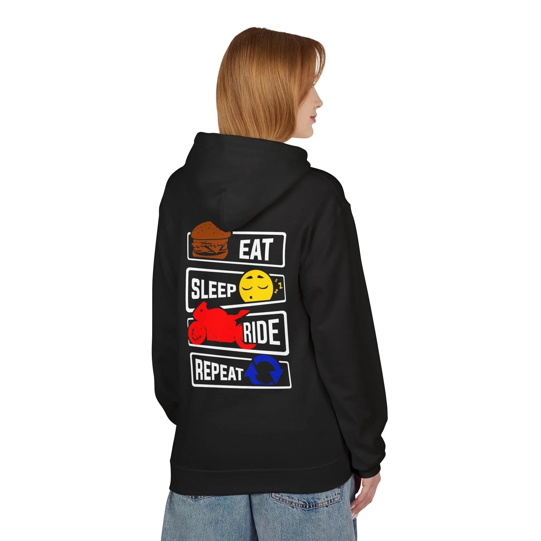 Ride in Style: Eat, Sleep, Repeat Premium Fleece Hoodie