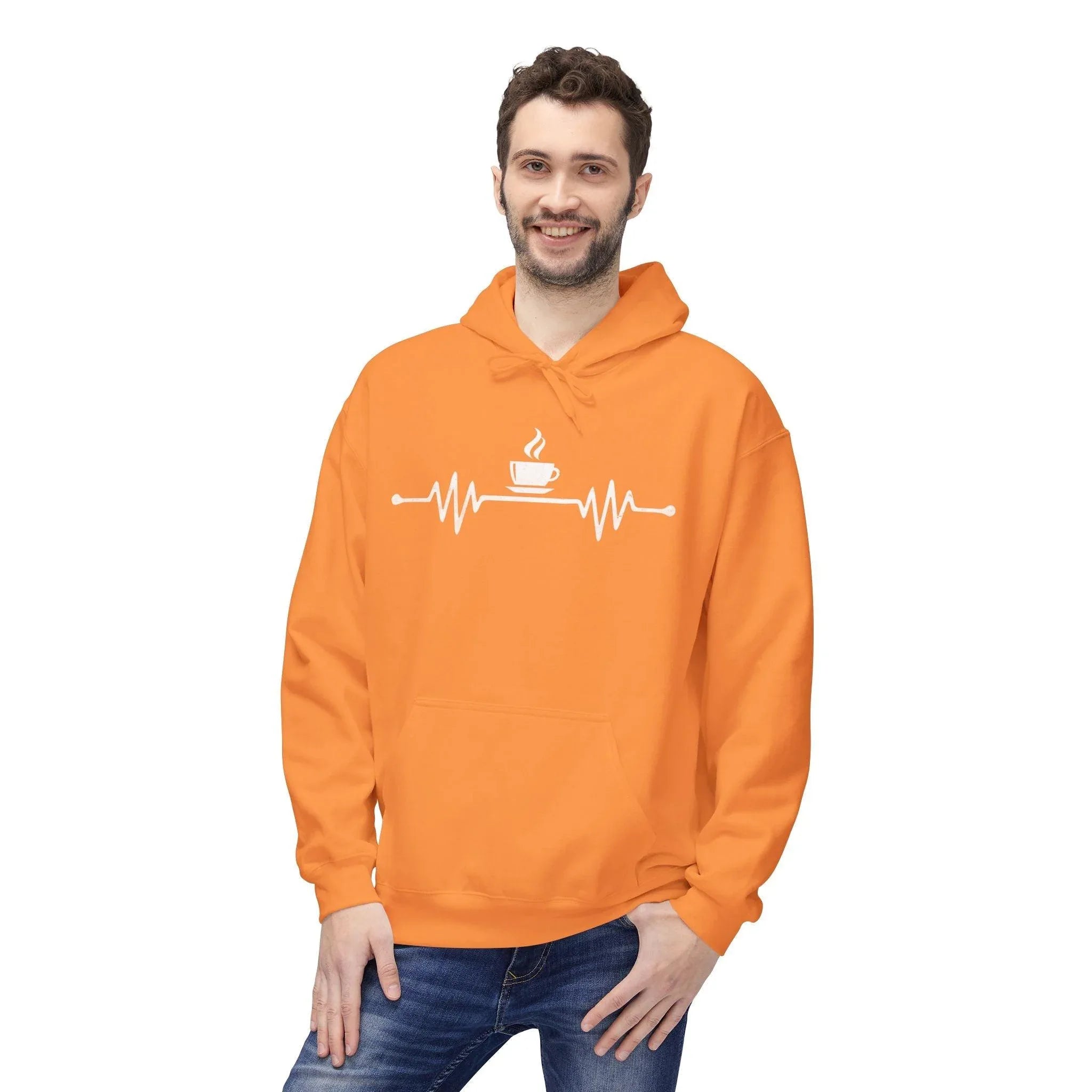 Cozy Coffee Lover's Fleece Hoodie – Heartbeat Design for Ultimate Comfort