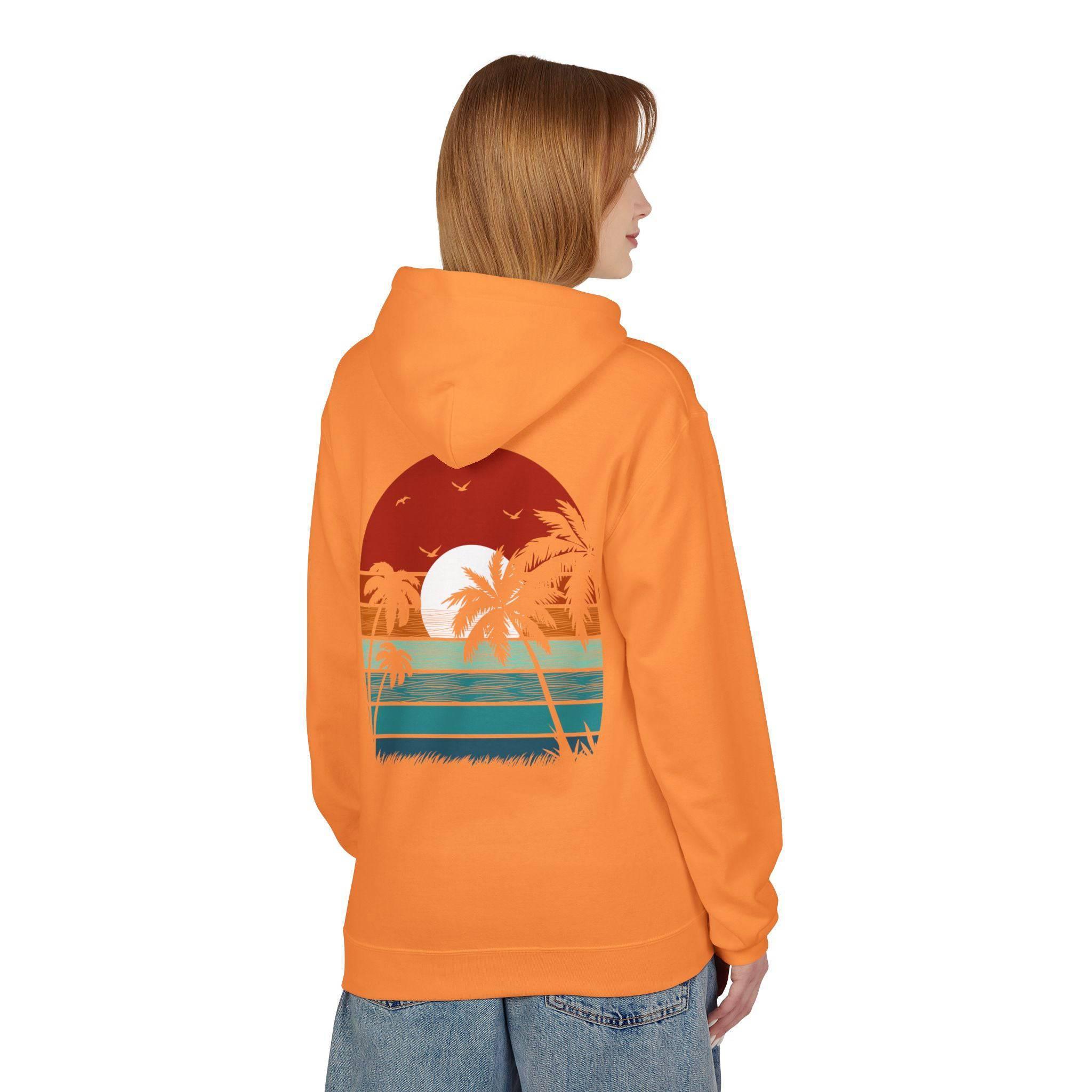 Cozy Retro Palm Tree Sunset Fleece Pullover Hoodie for Ultimate Comfort