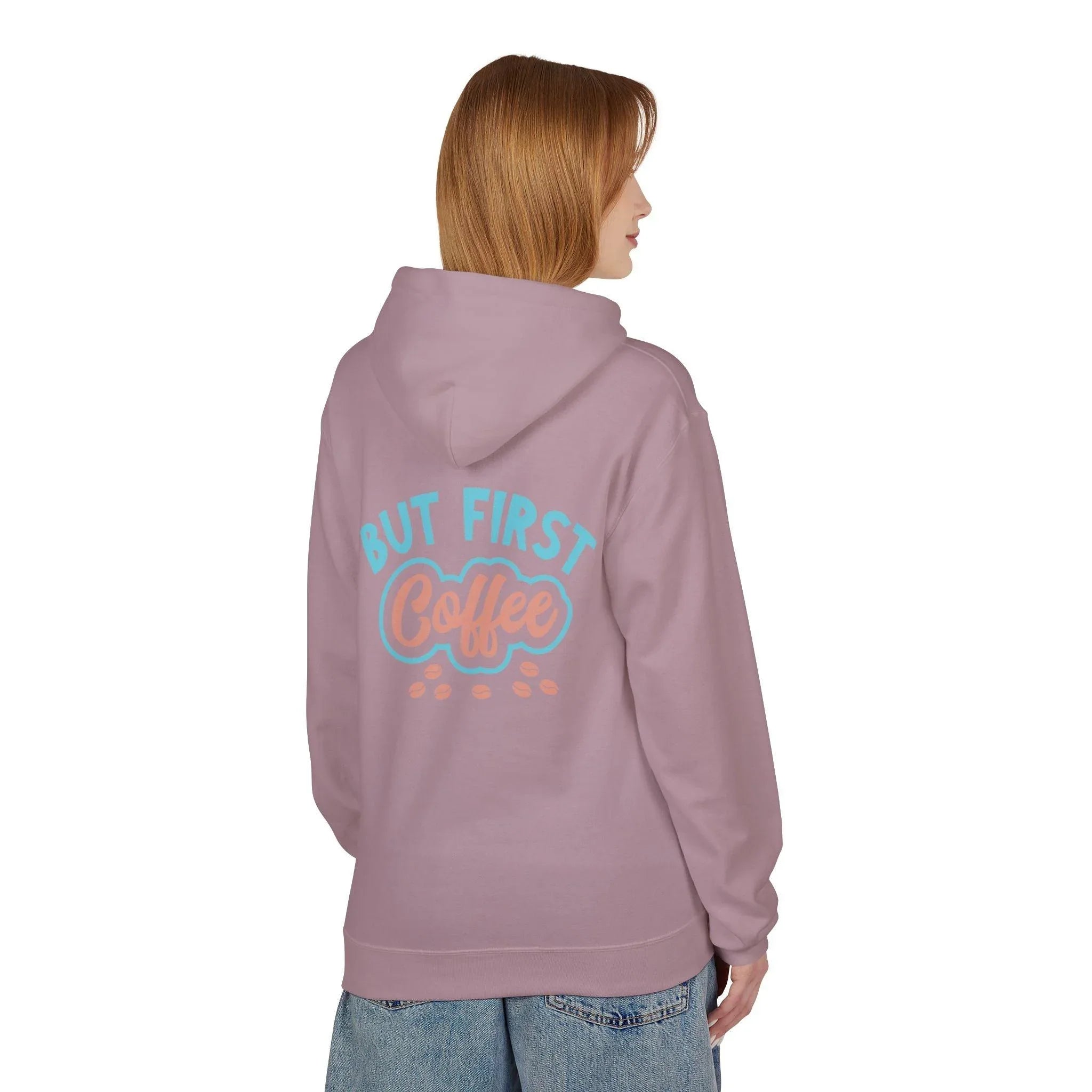 Cozy "But First Coffee" Fleece Hoodie for Coffee Lovers