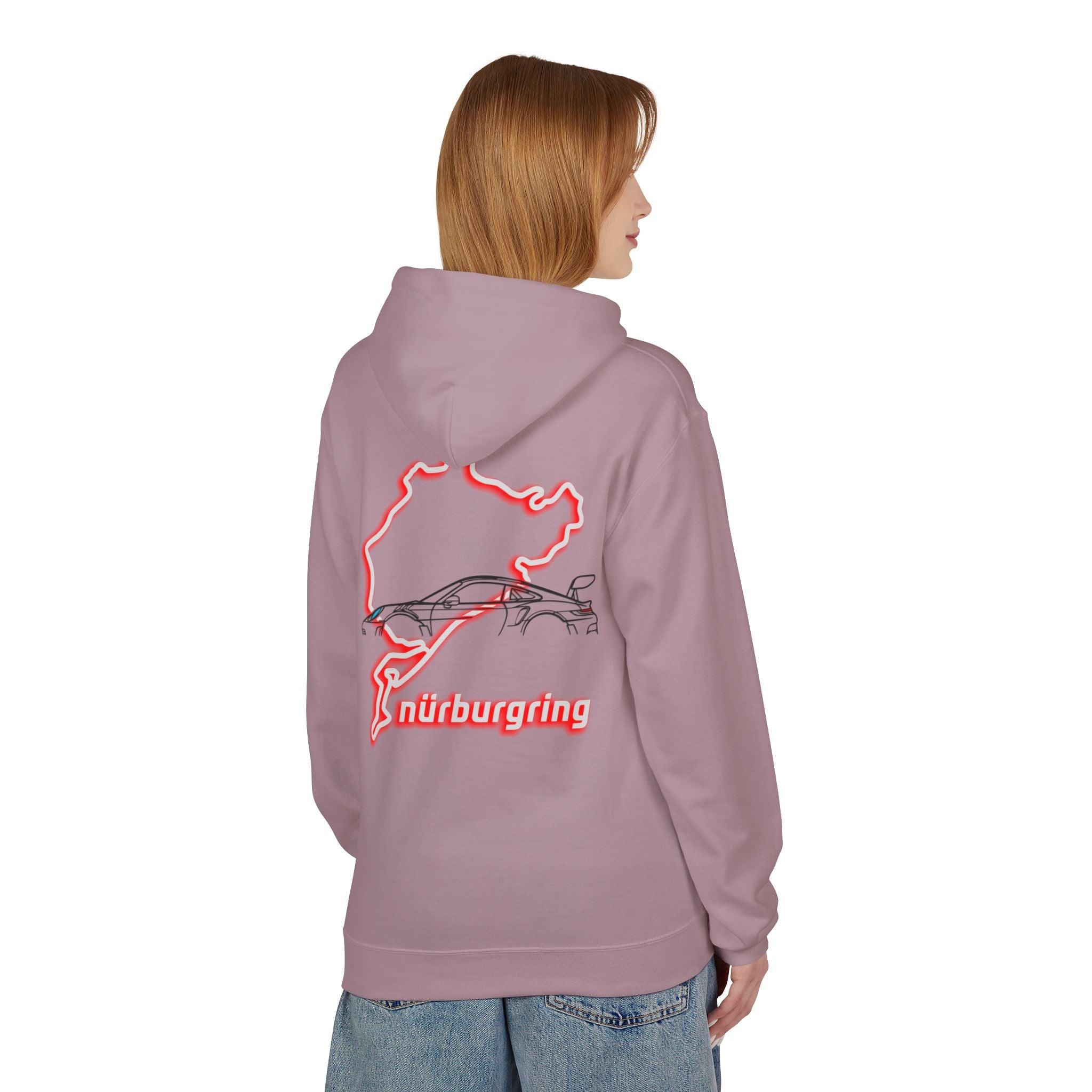Porsche GT3RS Red Eyes Fleece Hoodie - Nürburgring Race Track Style