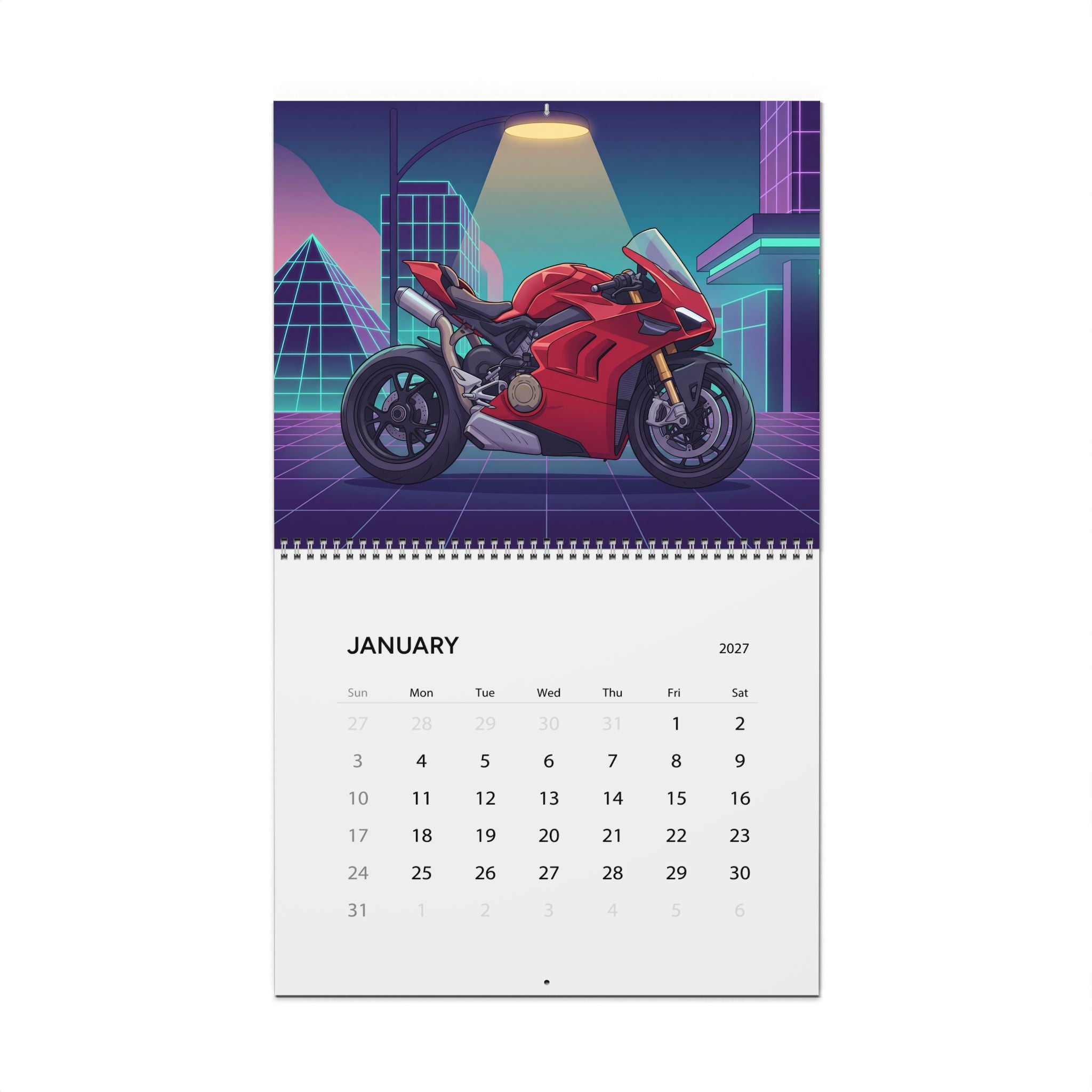 2027 Motorcycle Vaporwave Wall Calendar – Sportbikes, Supersport Motorcycles & Retro Neon Artwork Collection