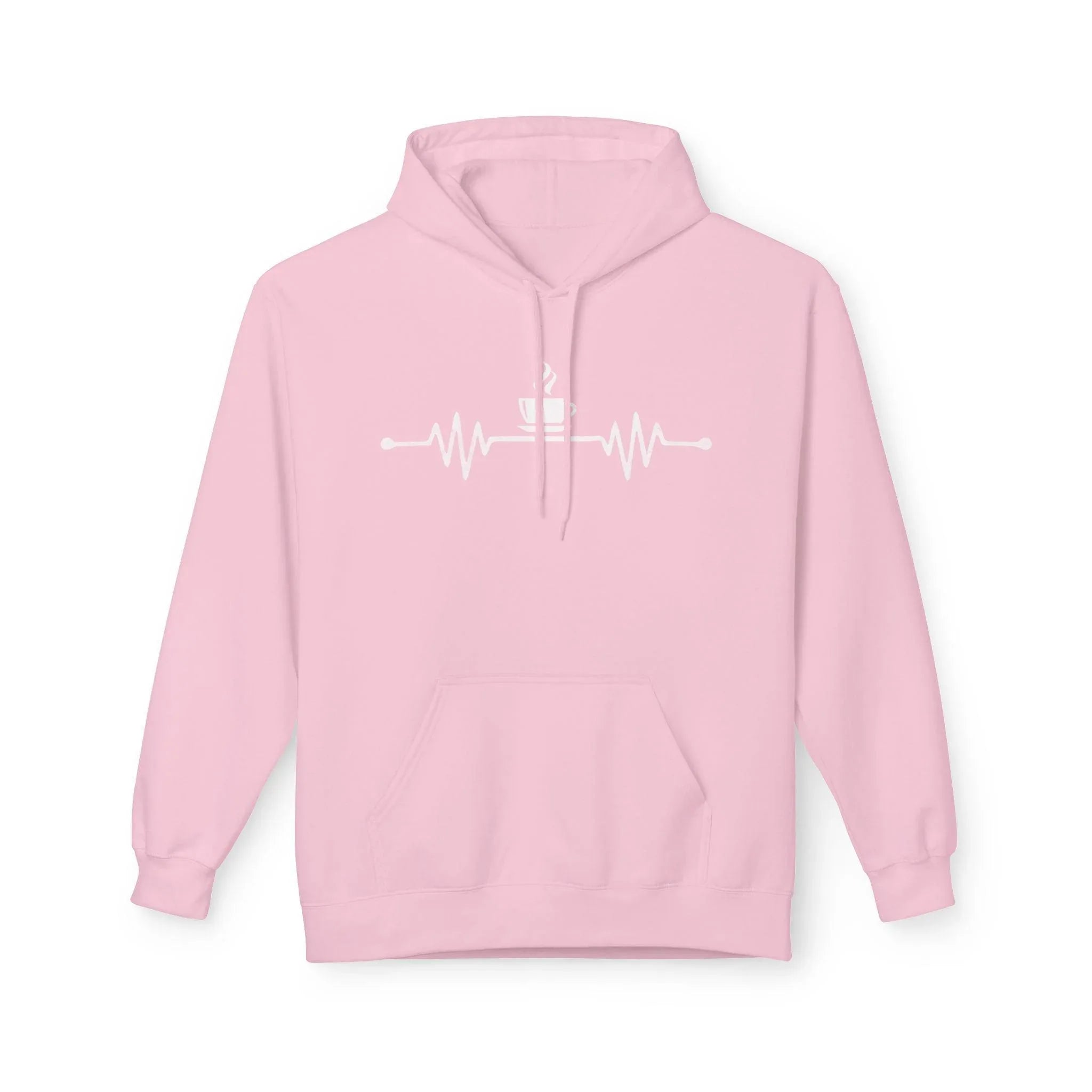 Cozy Coffee Lover's Fleece Hoodie – Heartbeat Design for Ultimate Comfort