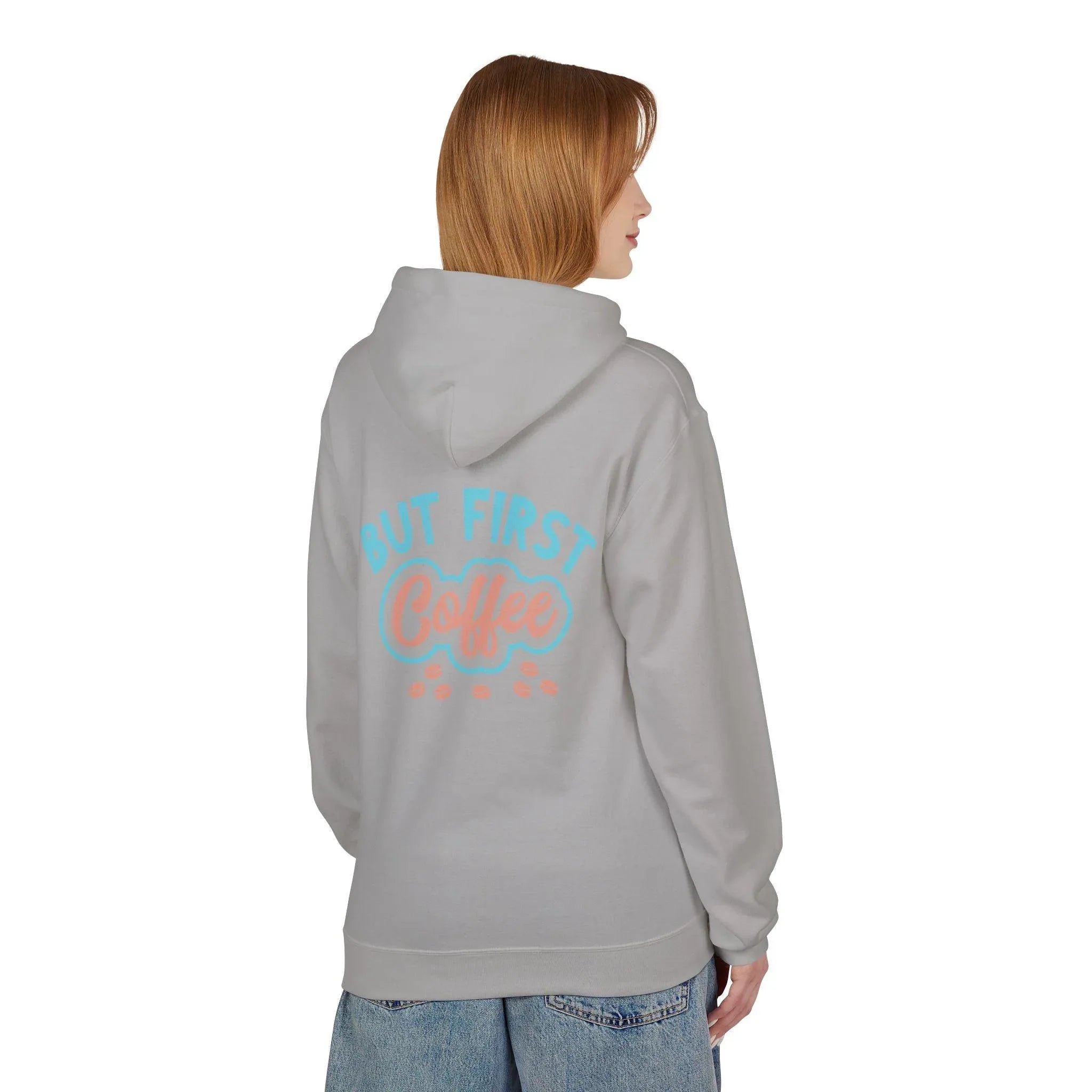 Cozy "But First Coffee" Fleece Hoodie for Coffee Lovers