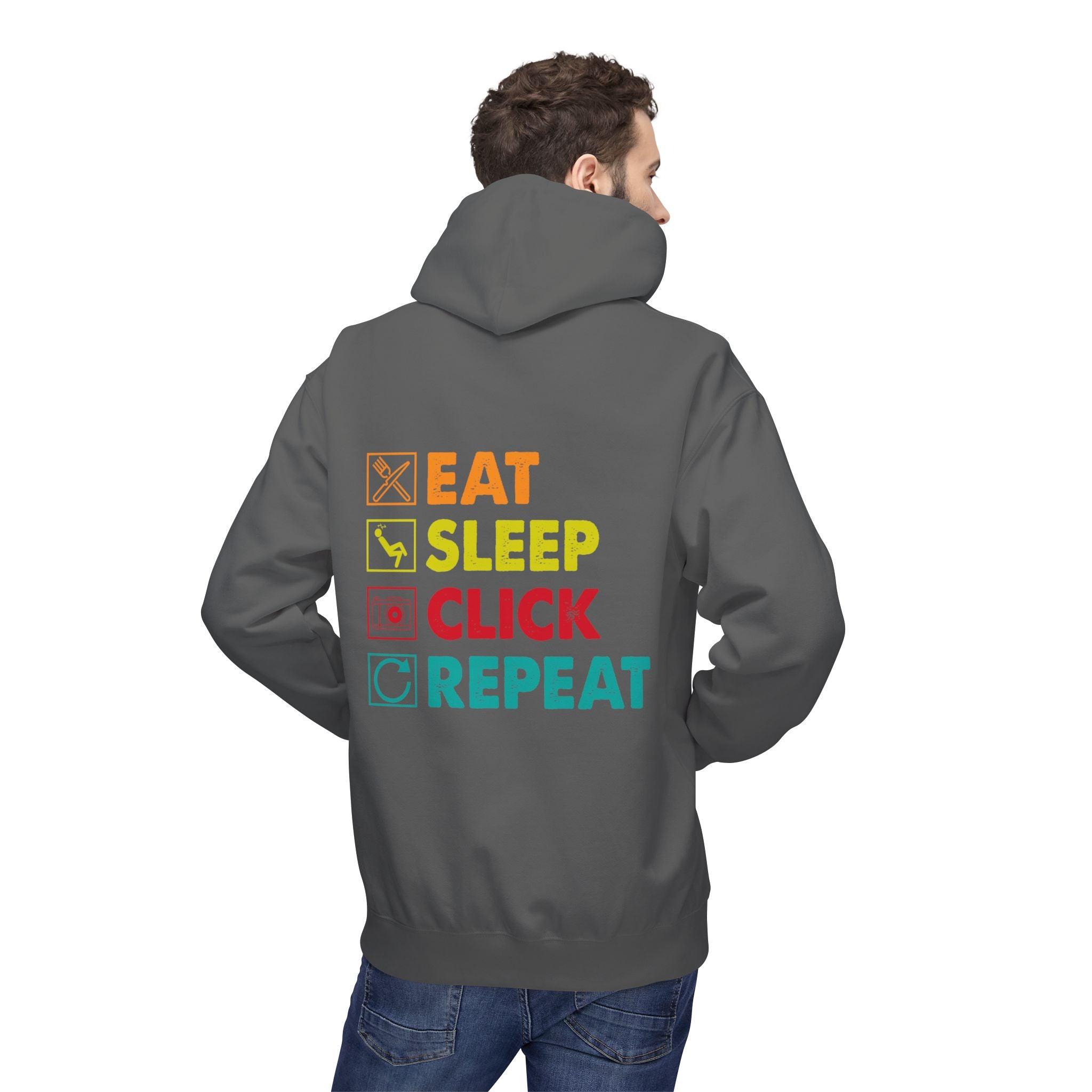 Cozy Photographer Hoodie - "Capture the Moment: Eat, Sleep, Click, Repeat" Fleece Design