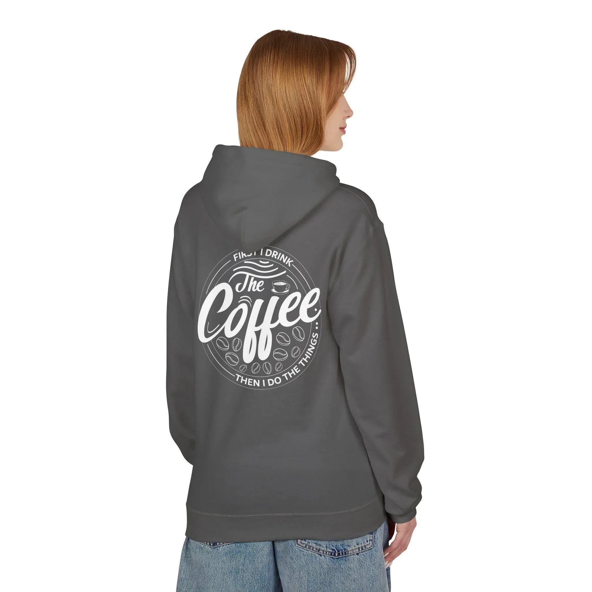 Cozy Up with the "Coffee First" Premium Fleece Hoodie