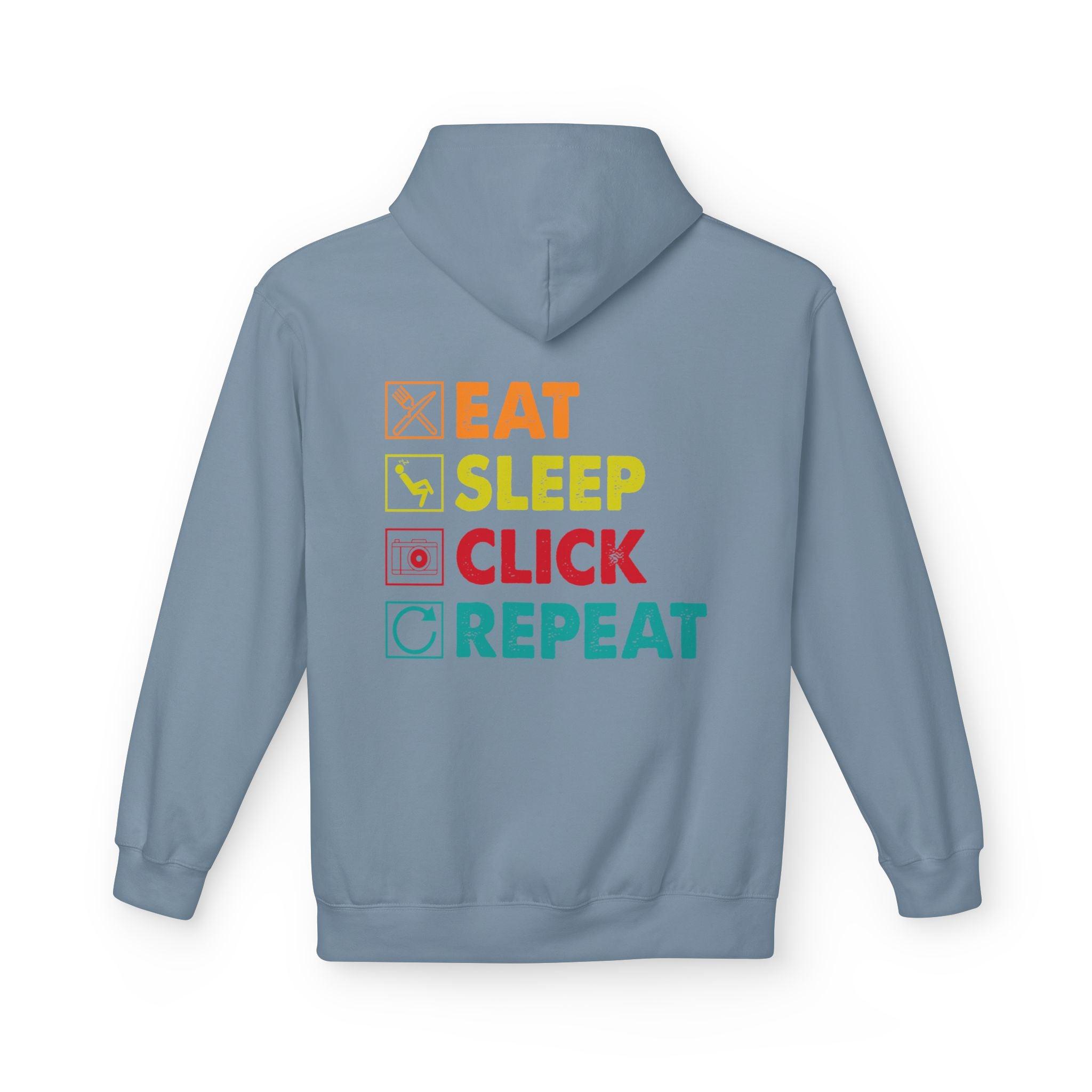 Cozy Photographer Hoodie - "Capture the Moment: Eat, Sleep, Click, Repeat" Fleece Design
