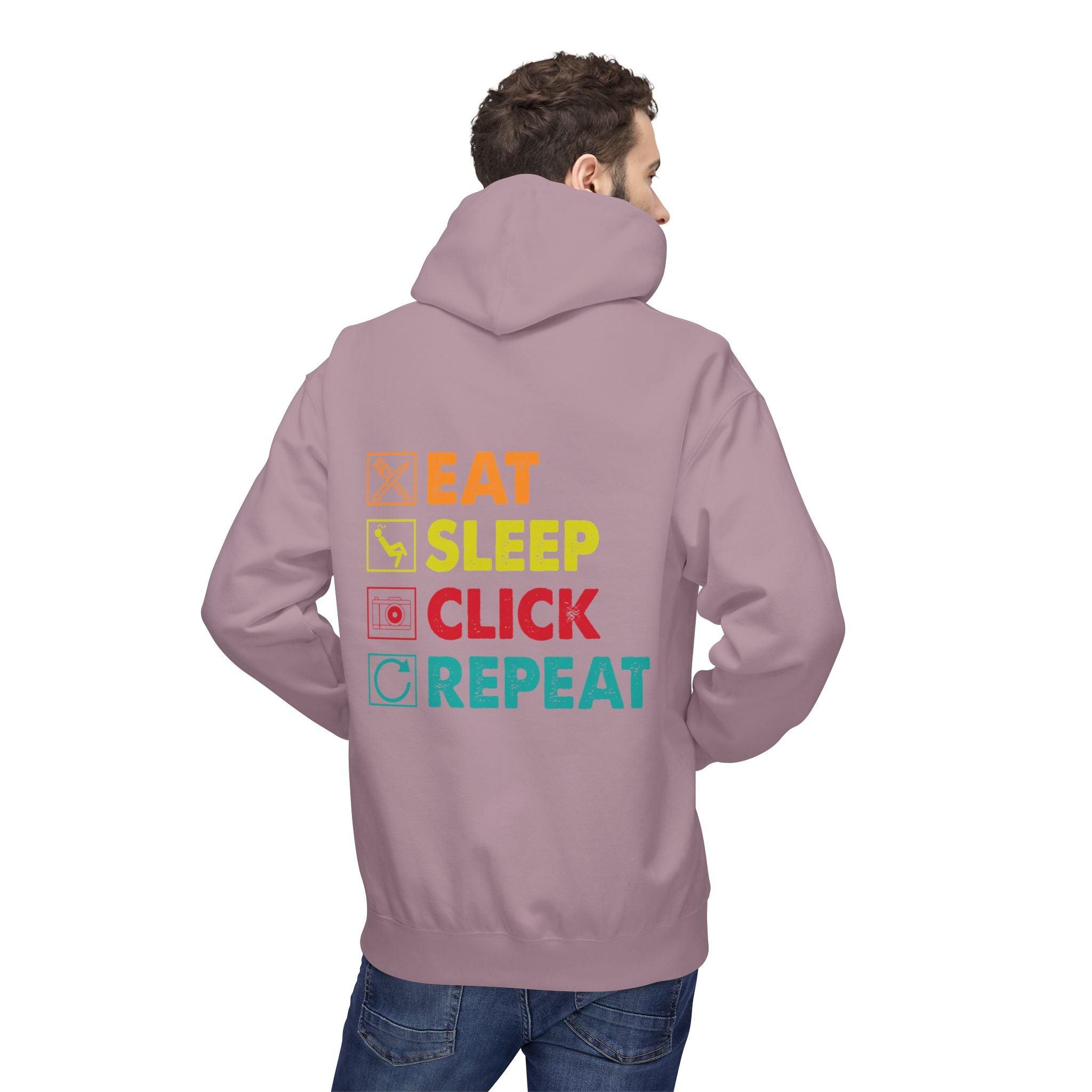 Cozy Photographer Hoodie - "Capture the Moment: Eat, Sleep, Click, Repeat" Fleece Design