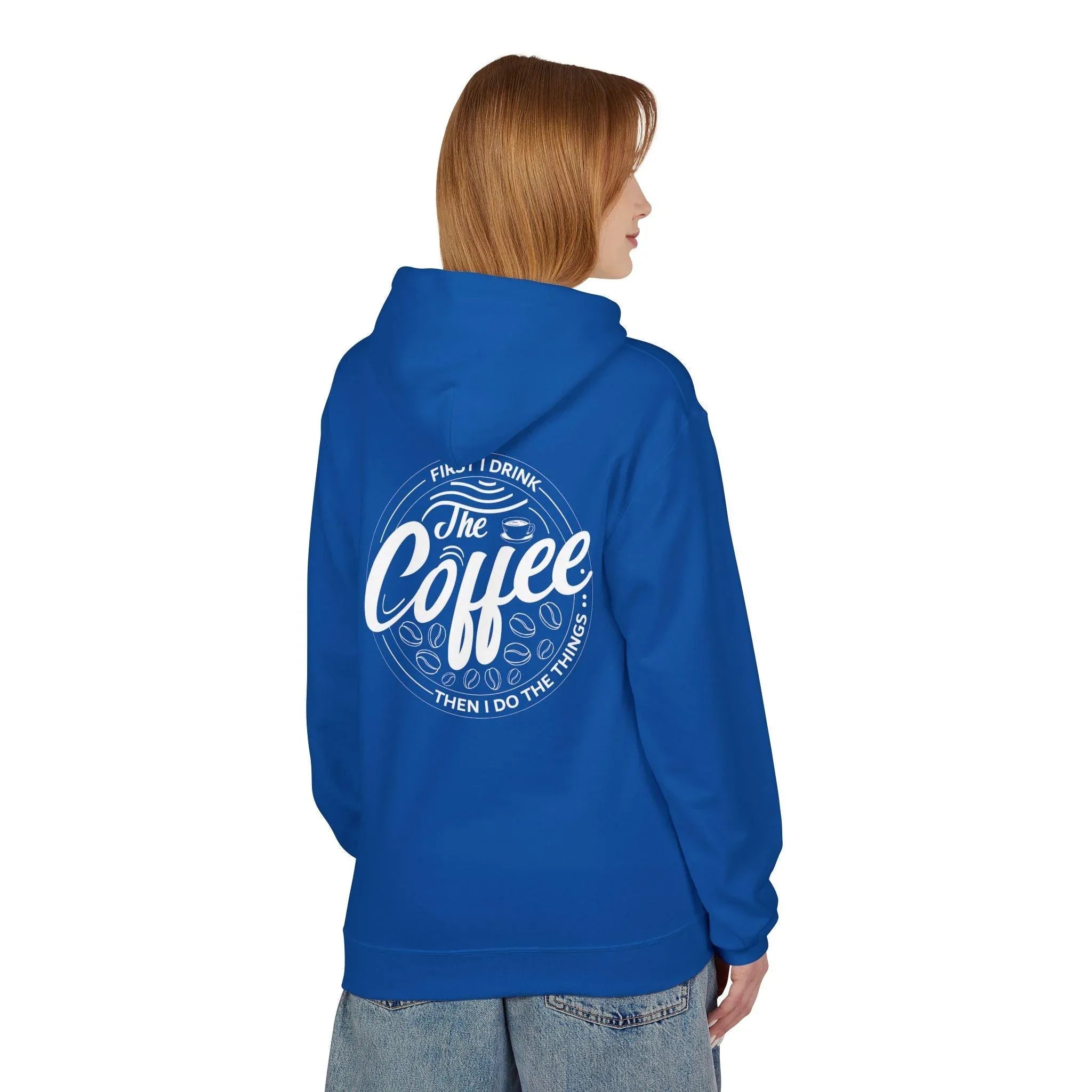 Cozy Up with the "Coffee First" Premium Fleece Hoodie