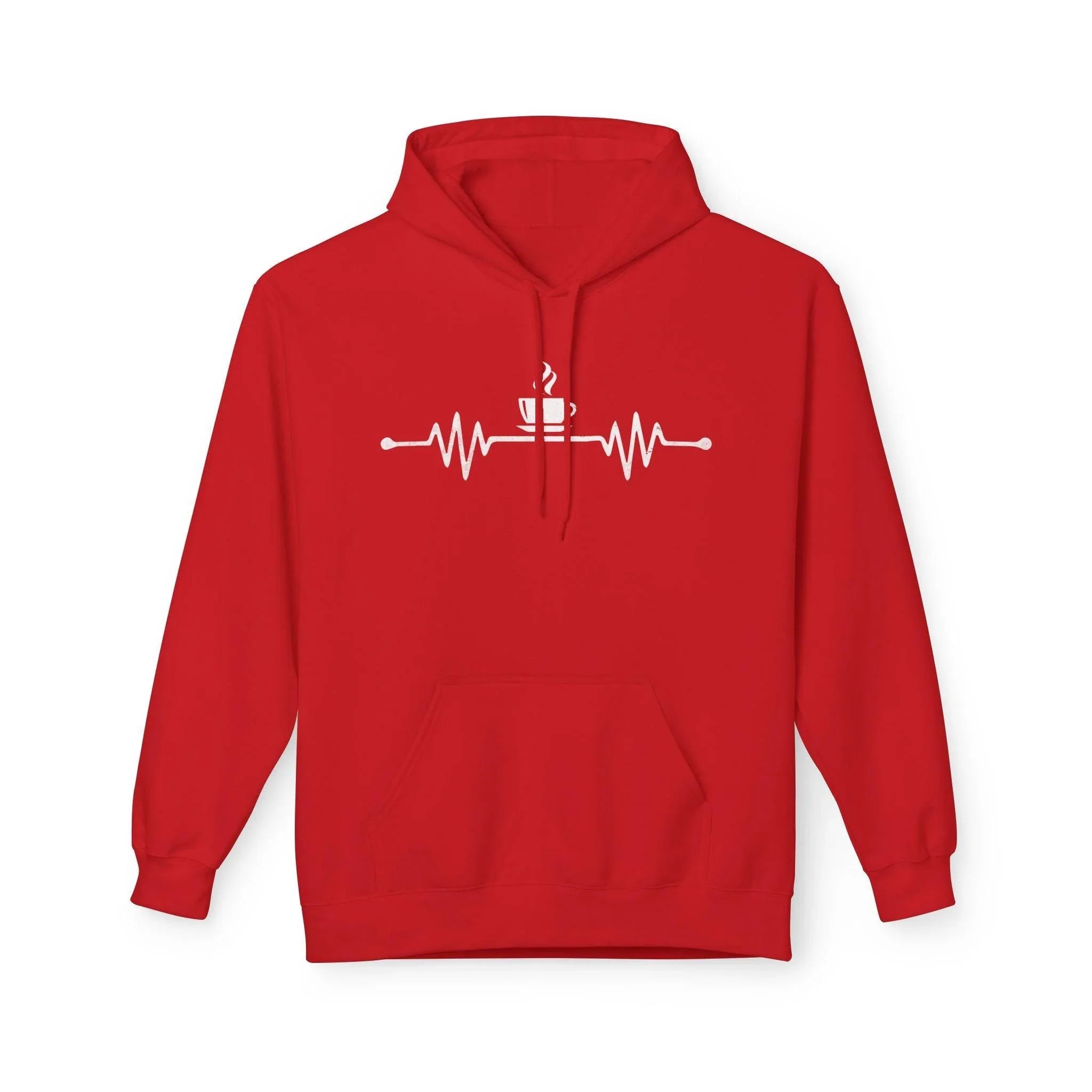 Cozy Coffee Lover's Fleece Hoodie – Heartbeat Design for Ultimate Comfort