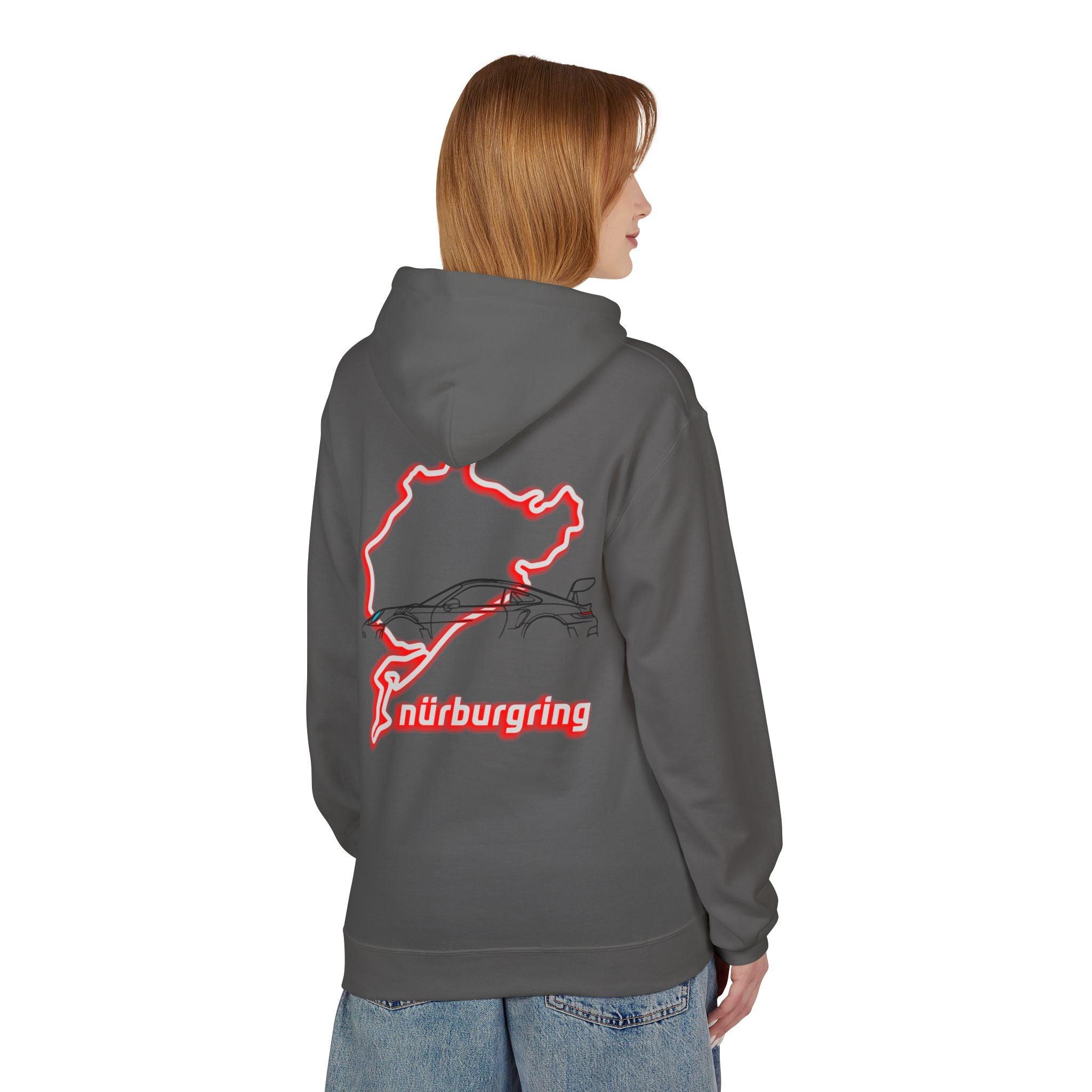Porsche GT3RS Red Eyes Fleece Hoodie - Nürburgring Race Track Style