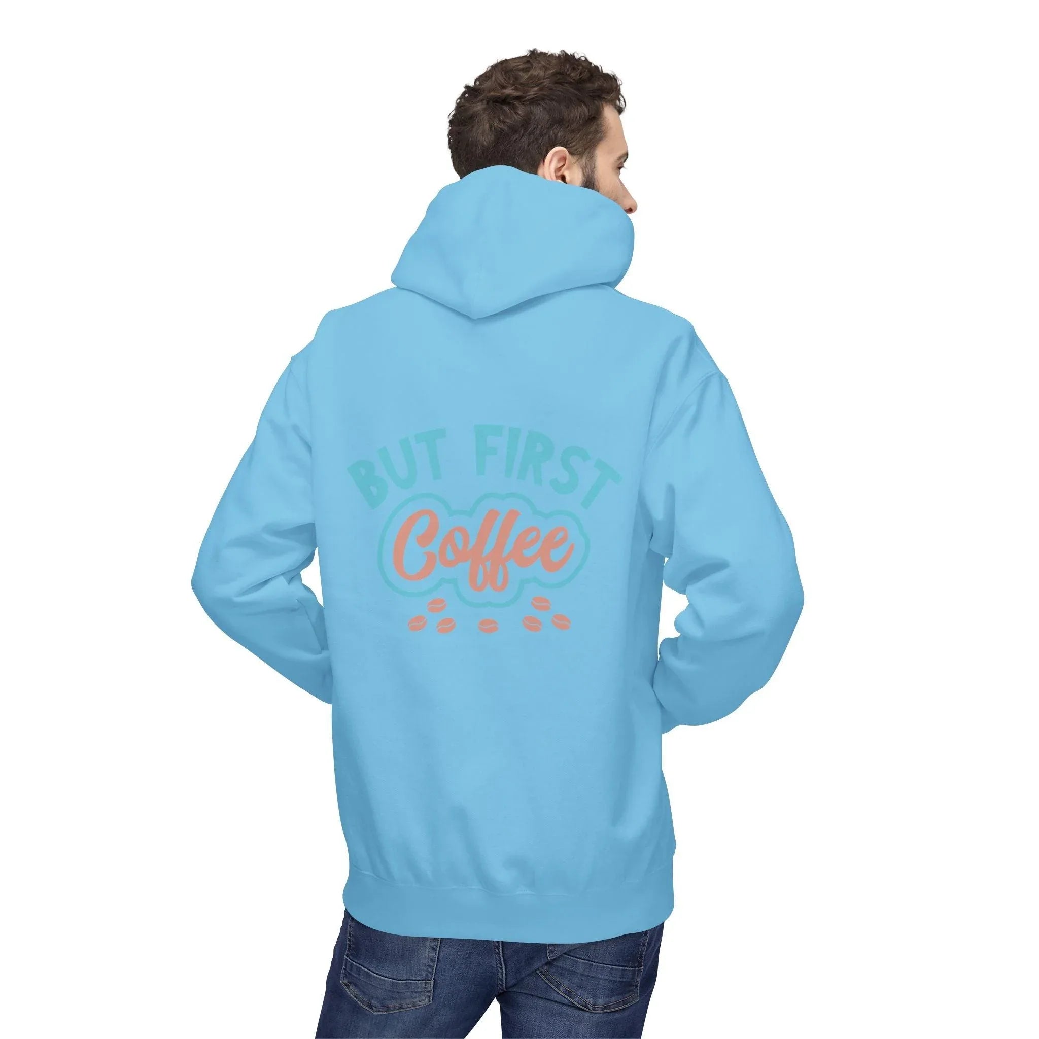 Cozy "But First Coffee" Fleece Hoodie for Coffee Lovers