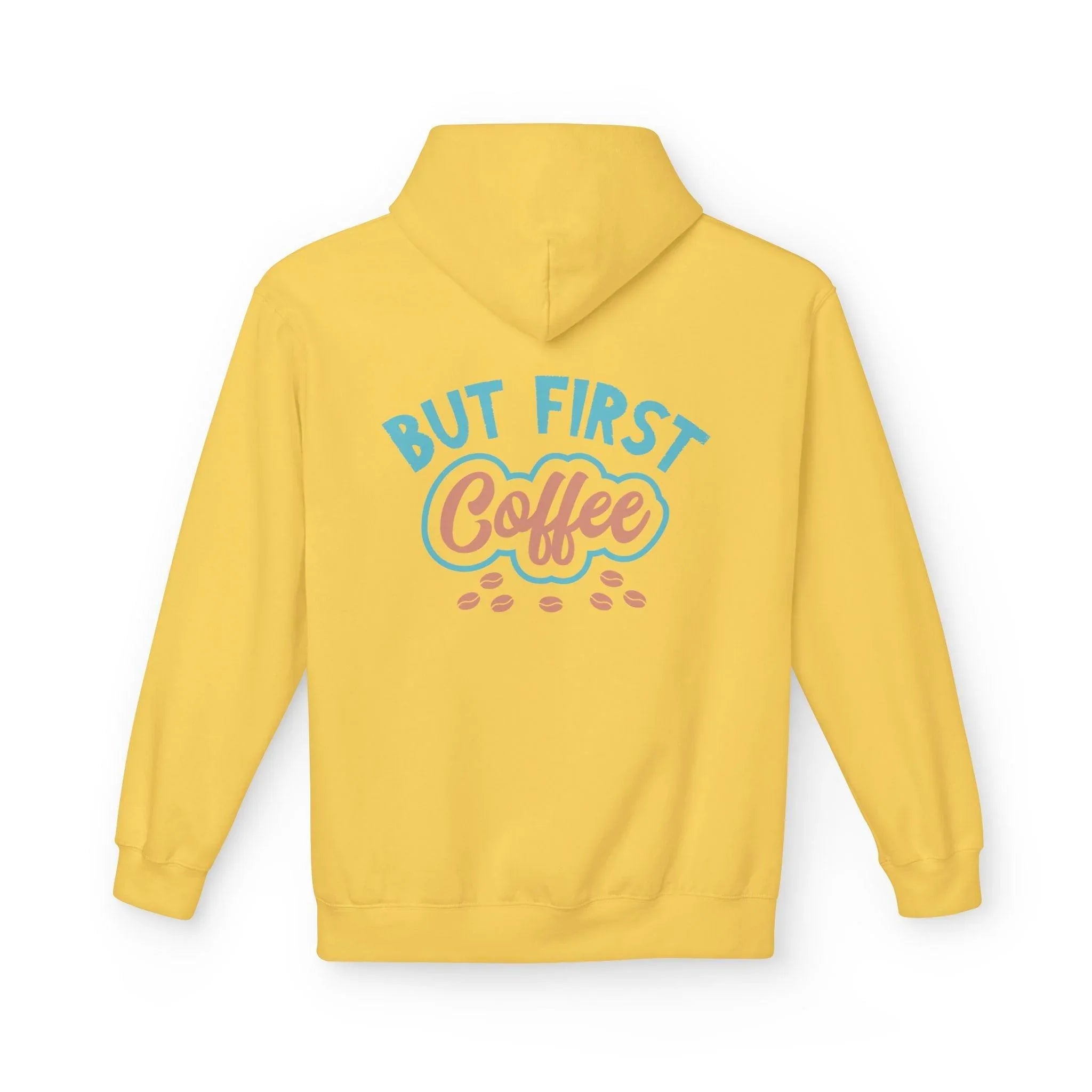Cozy "But First Coffee" Fleece Hoodie for Coffee Lovers