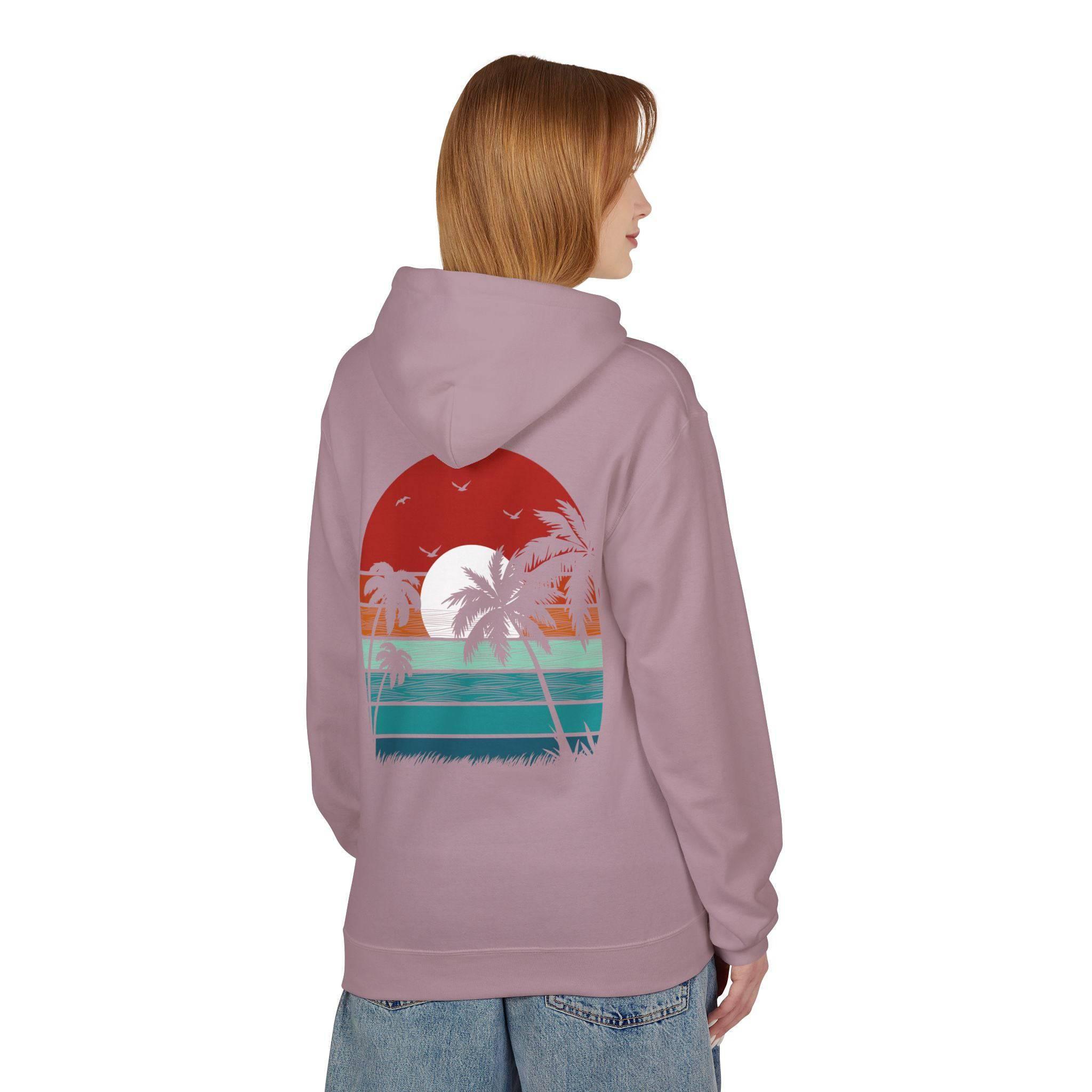 Cozy Retro Palm Tree Sunset Fleece Pullover Hoodie for Ultimate Comfort