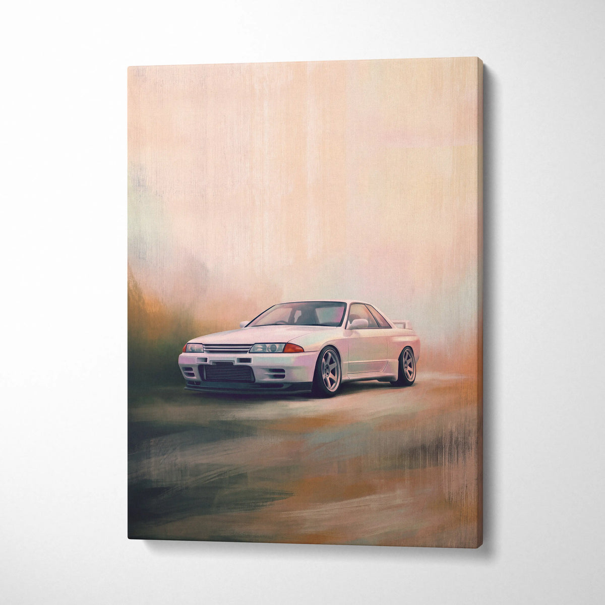 White nissan skyline gt-r r32 canvas print featuring japanese jdm car art for automotive wall decor