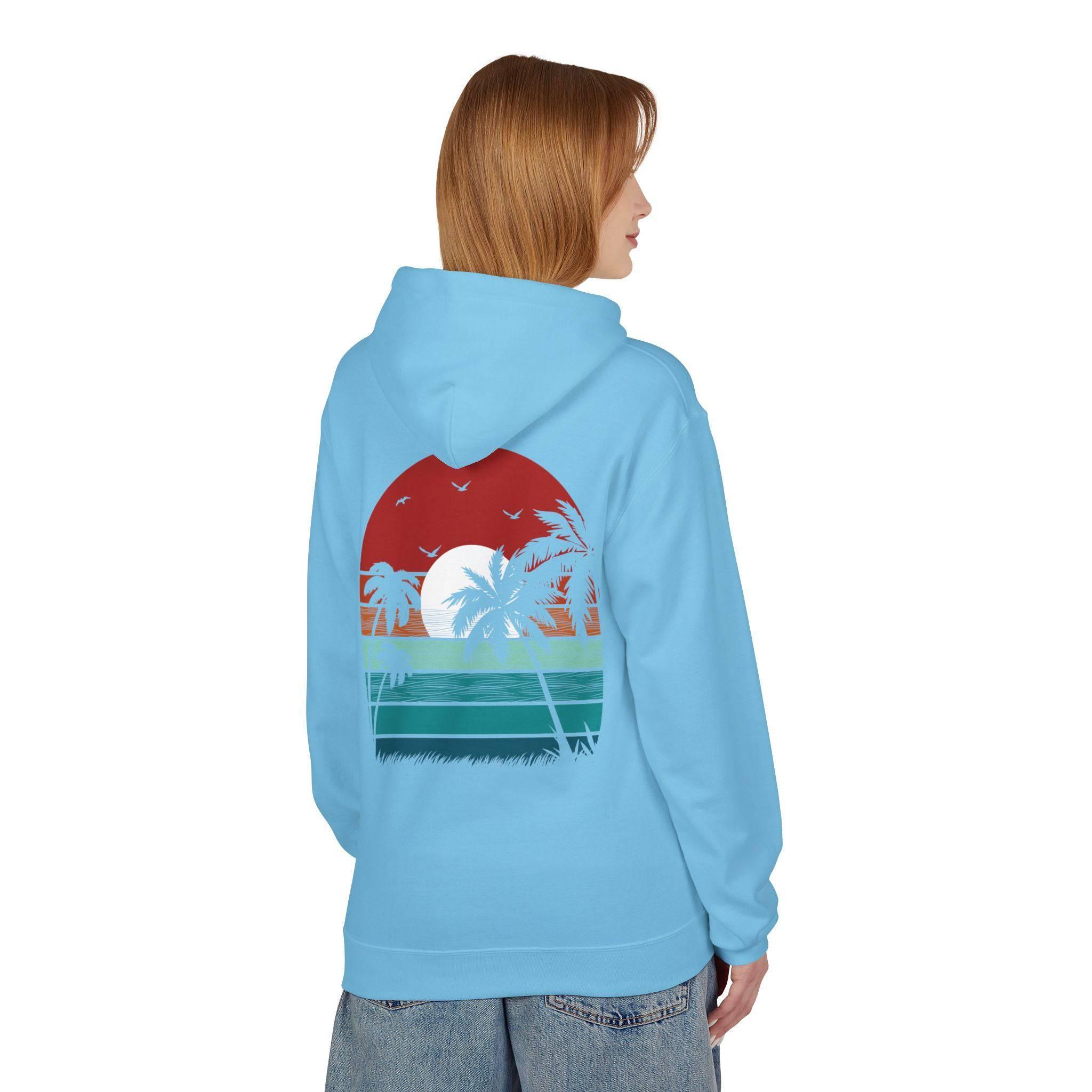 Cozy Retro Palm Tree Sunset Fleece Pullover Hoodie for Ultimate Comfort