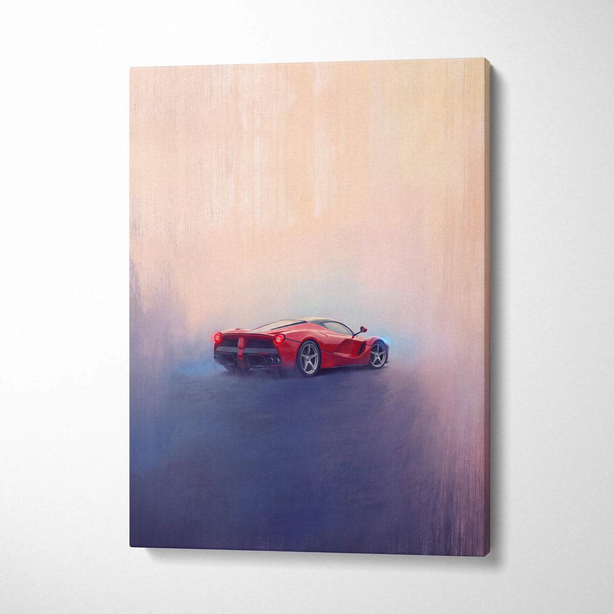 Red ferrari laferrari sports car in a stylized painting on canvas ideal for track edition wall art decor