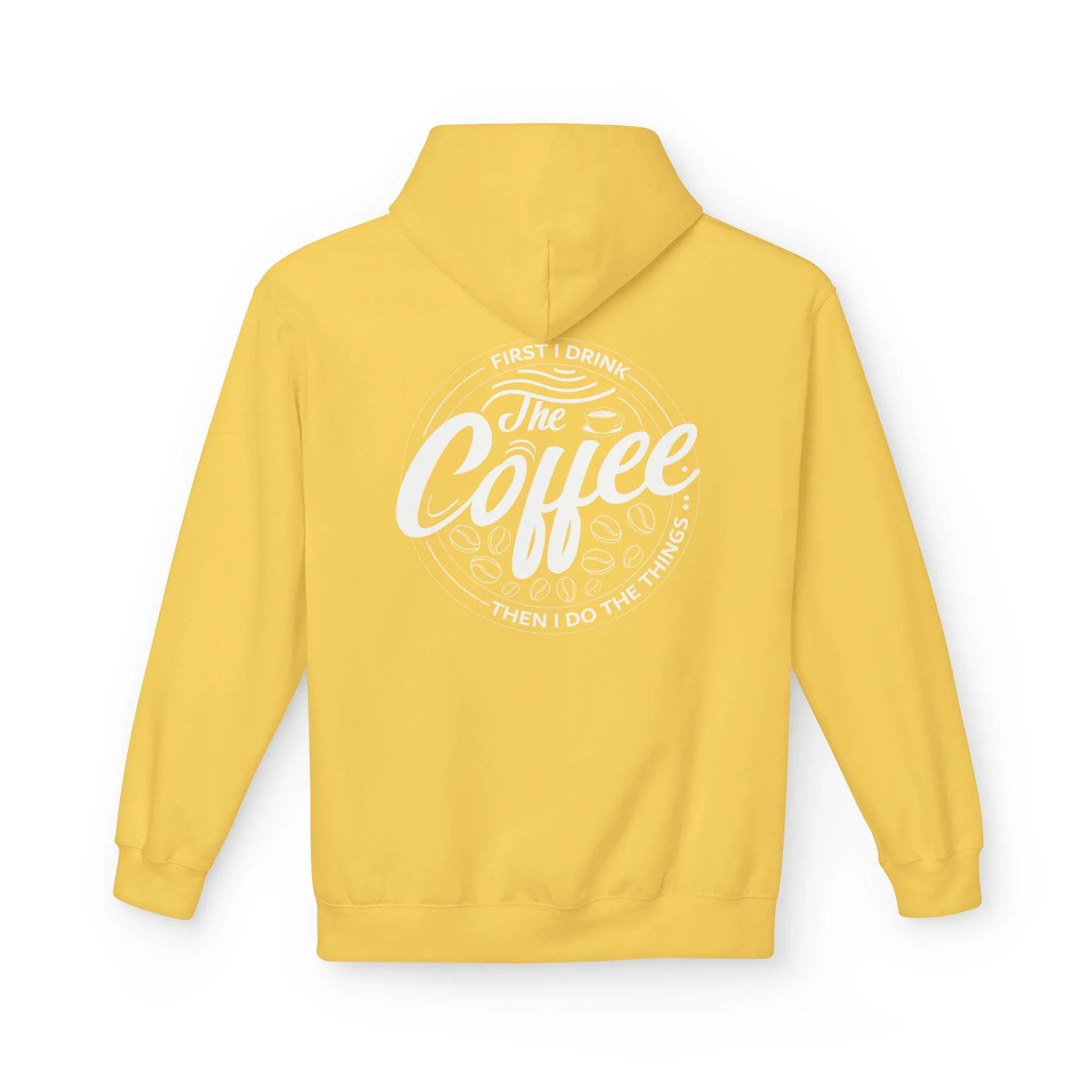 Cozy Up with the "Coffee First" Premium Fleece Hoodie