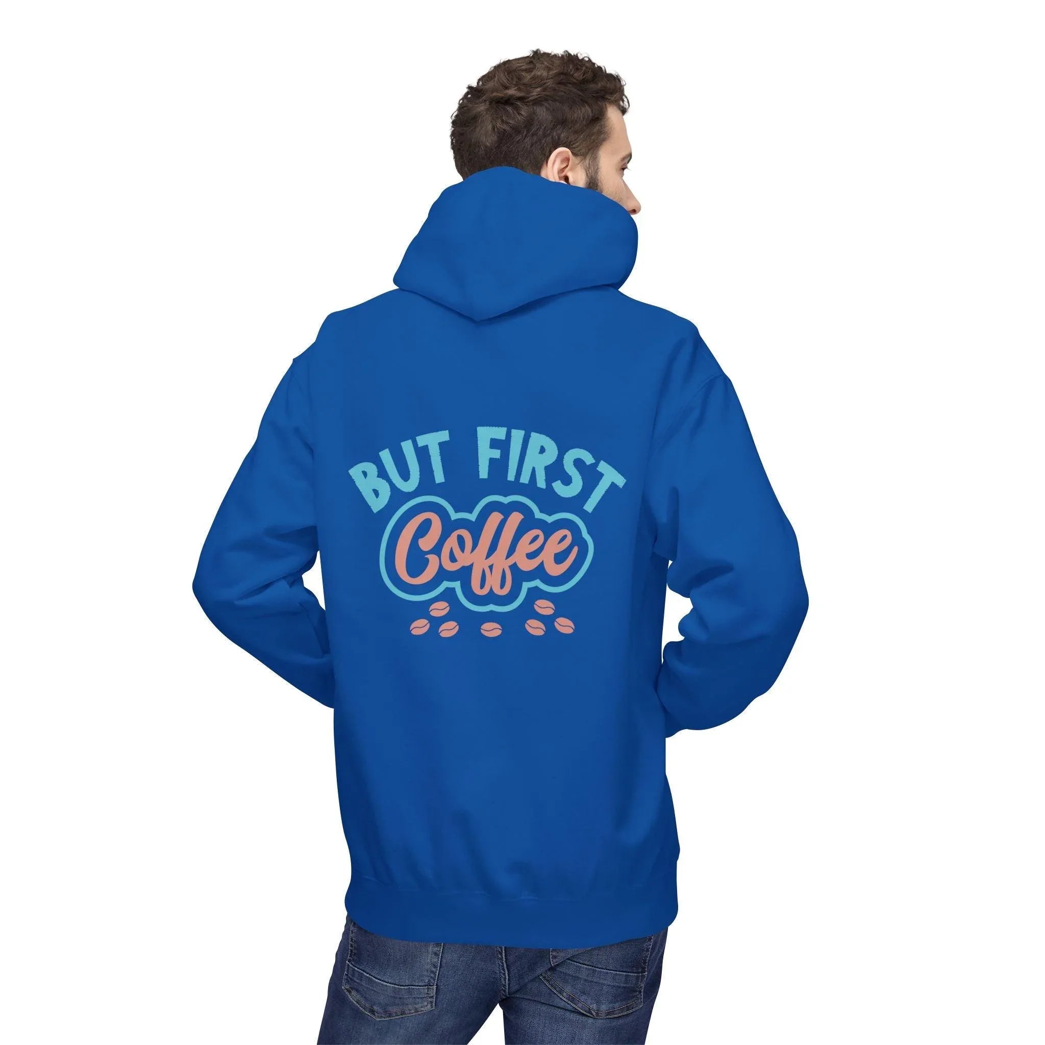 Cozy "But First Coffee" Fleece Hoodie for Coffee Lovers